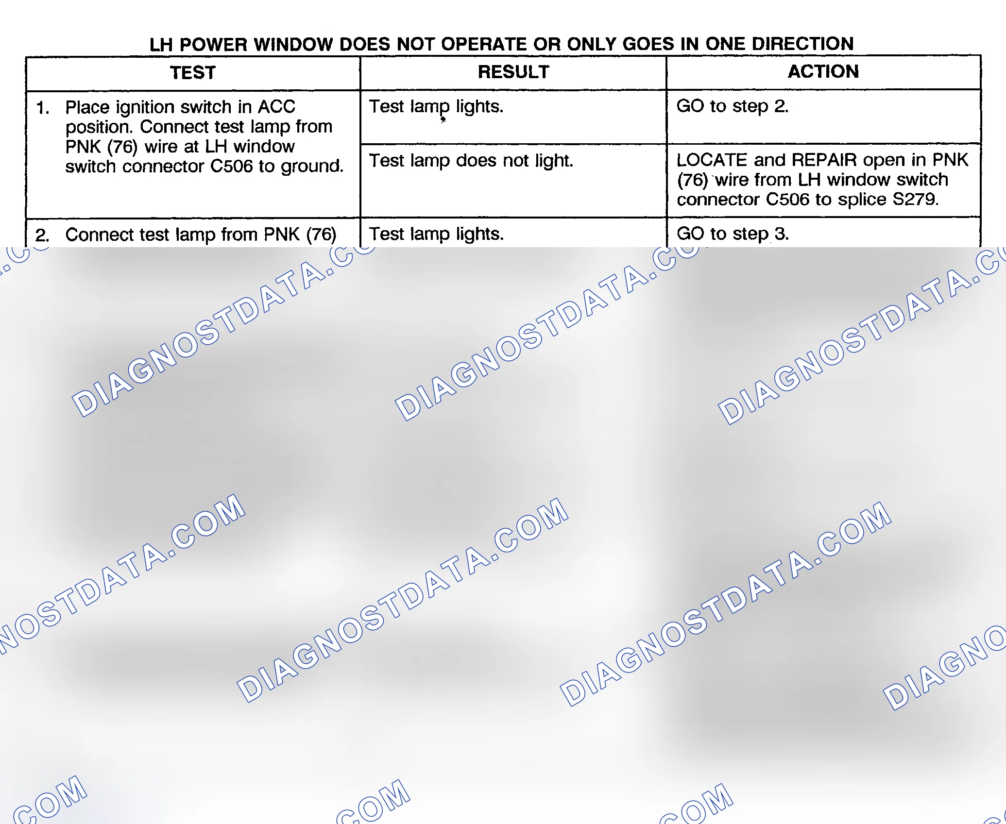 Scheme 3: TEST B: POWER WINDOW LEFT DOSE NOT OPERATE OR ONLY GOES IN ONE DIRECTION - PICKUP