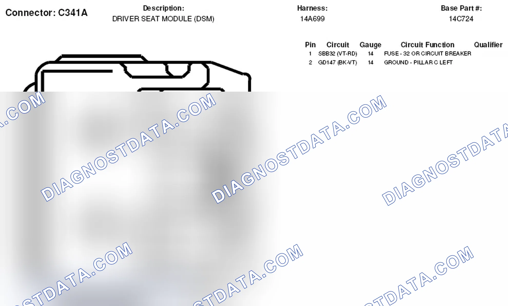 Scheme 105: Driver Seat Module Connector End View (C341A)
