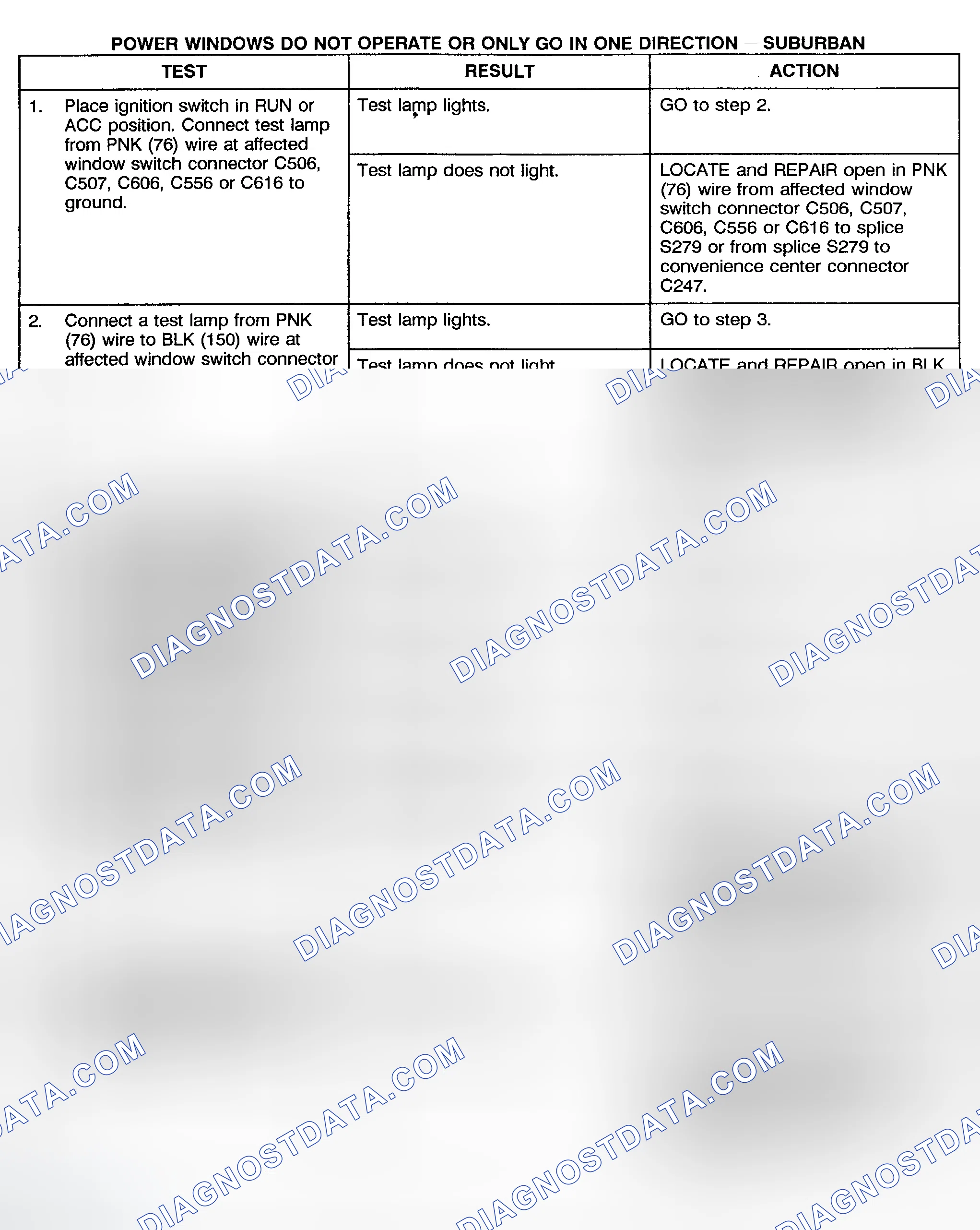 Scheme 10: TEST H: POWER WINDOWS DO NOT OPERATE OR ONLY GO IN ONE DIRECTION - SUBURBAN, CREW CAB & UTILITY