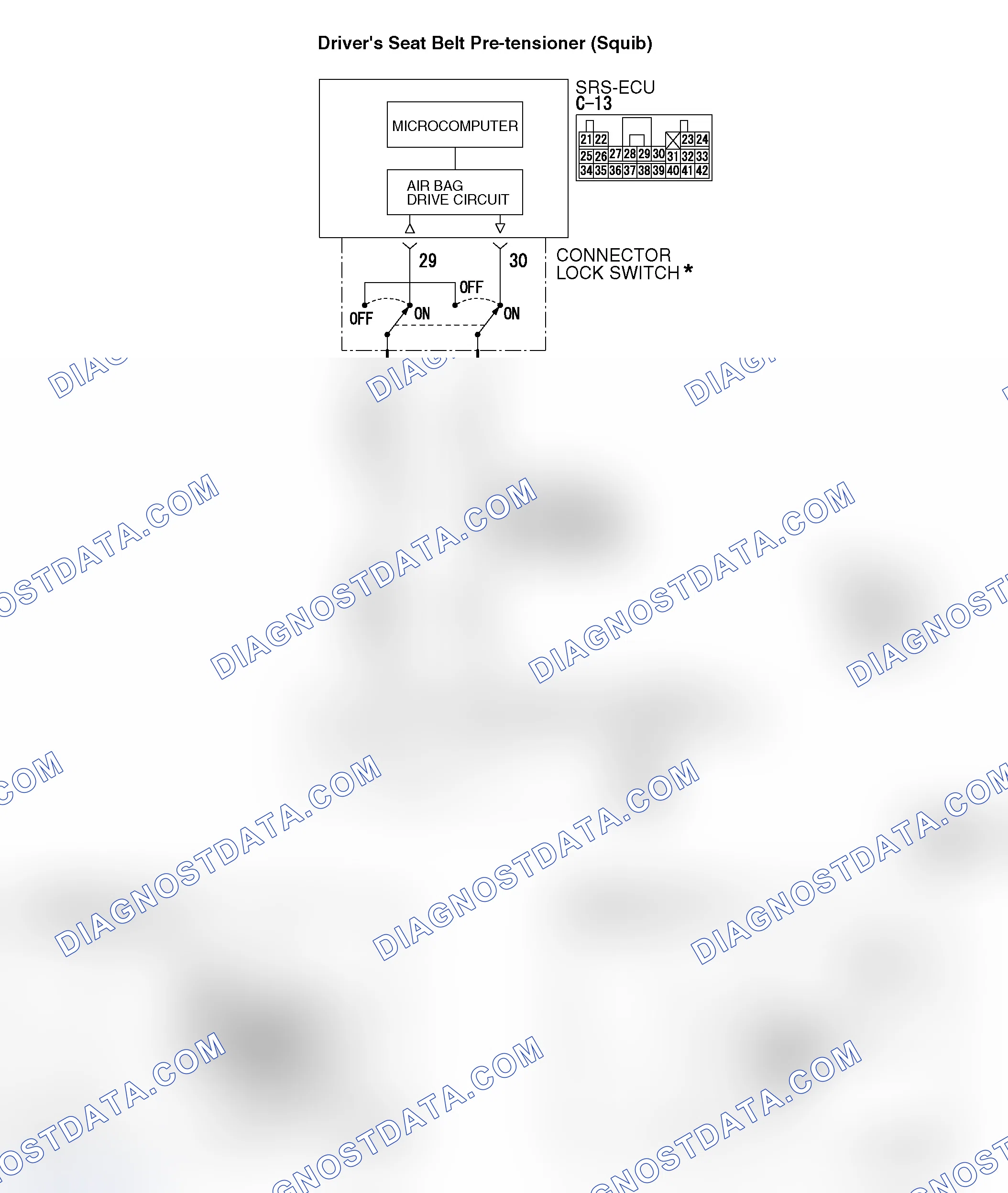 Scheme 404: DTC 27: Driver's Seat Belt Pre-Tensioner (Squib) System Fault 2 (Open in the Squib Circuit)