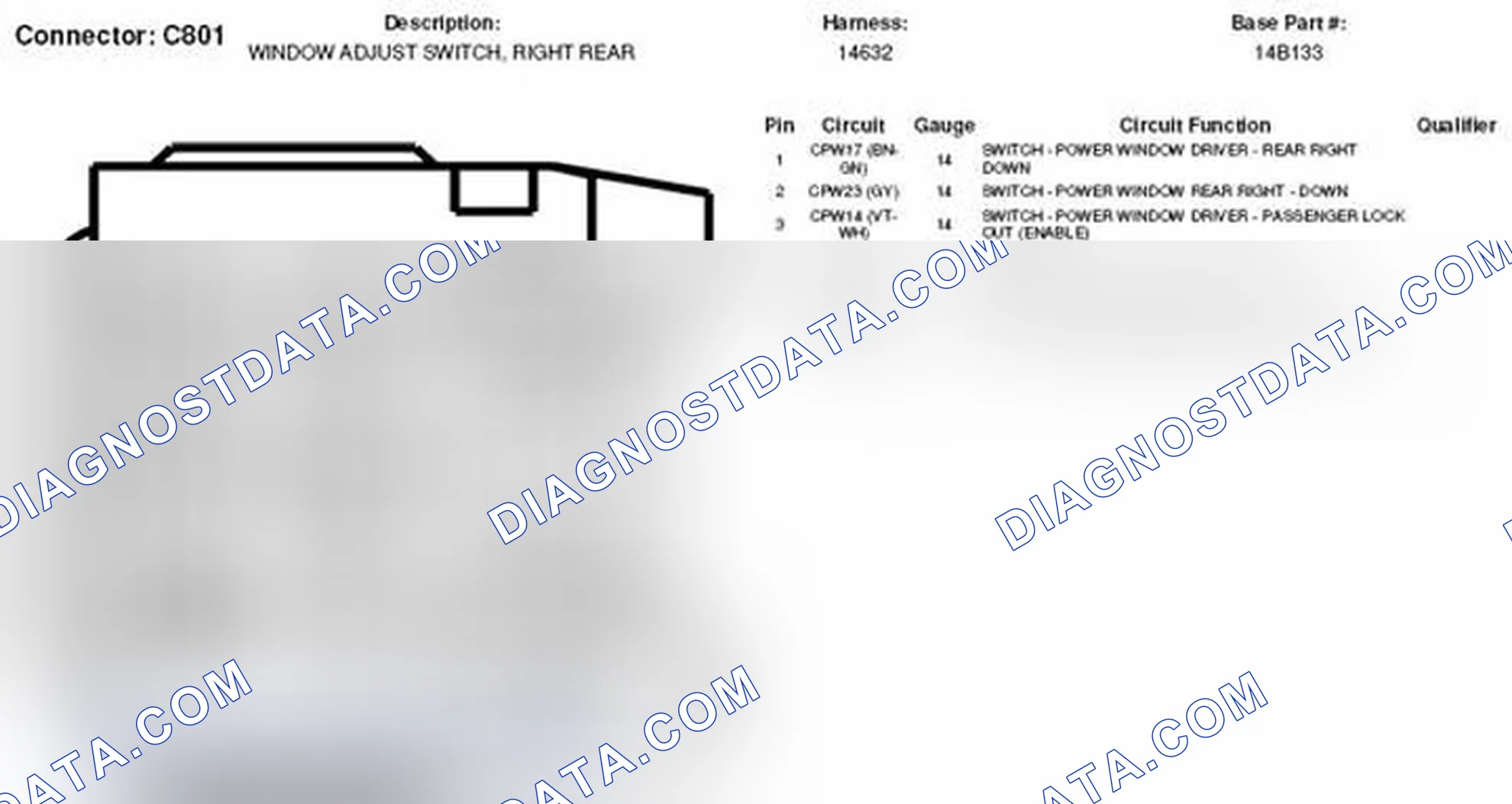 Scheme 234: Right Rear Window Adjust Switch Connector End View (C801)