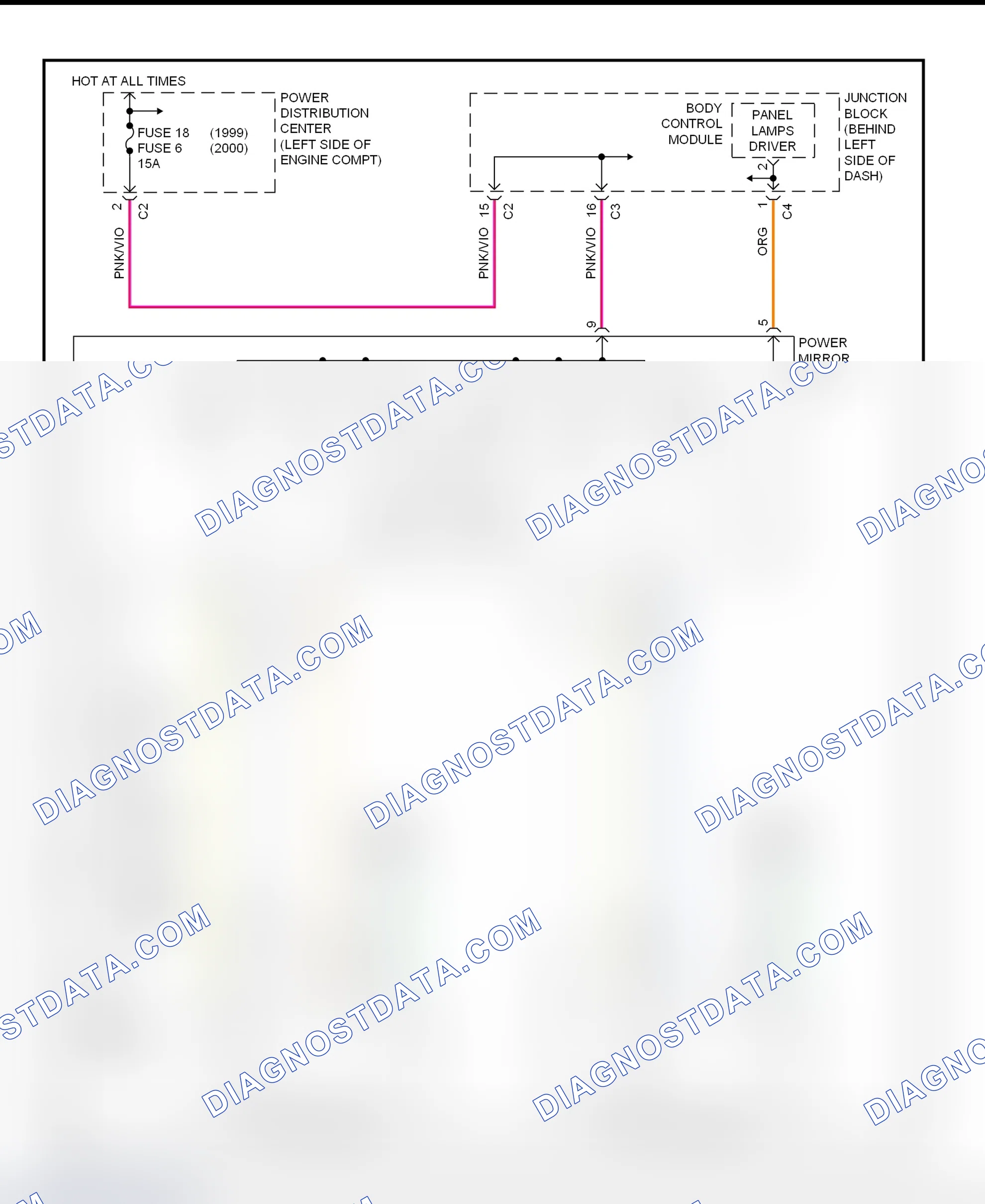 Scheme 1: Power Mirror System Wiring Diagram (Caravan, Town & Country, & Voyager)