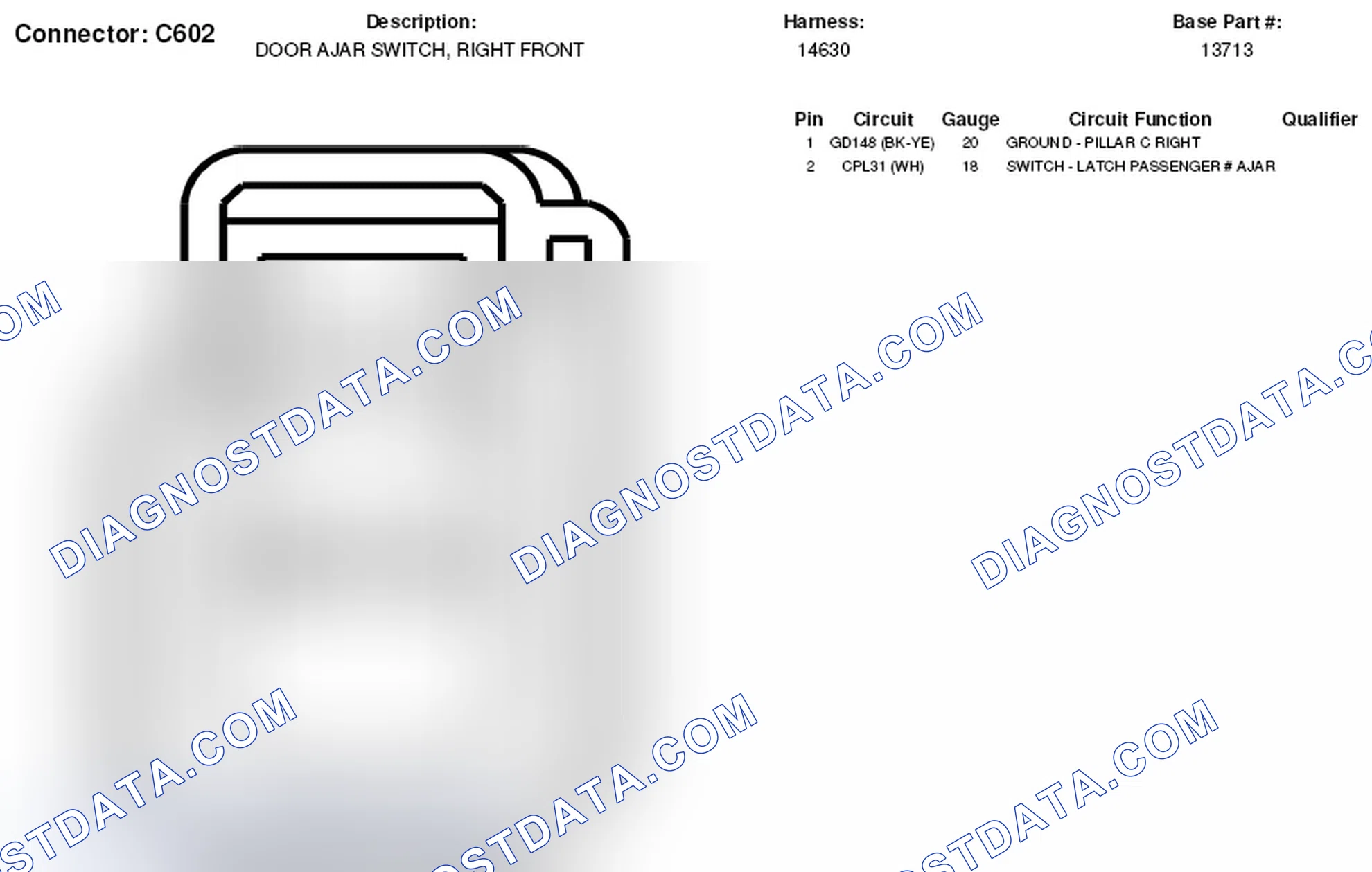 Scheme 153: Right Front Door Ajar Switch Connector End View (C602)