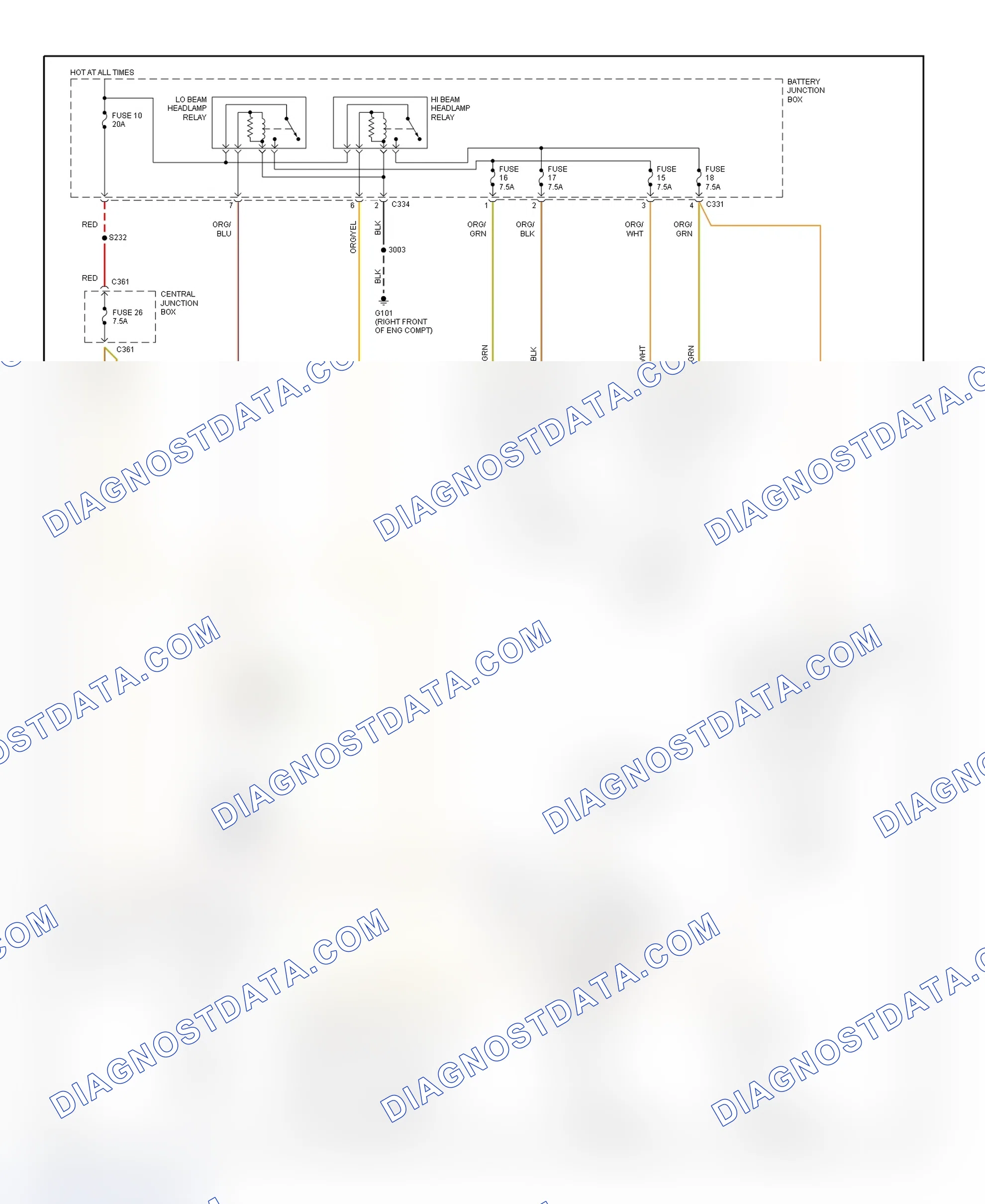 Scheme 2: Headlight System Wiring Diagram (Contour & Mystique - Base)