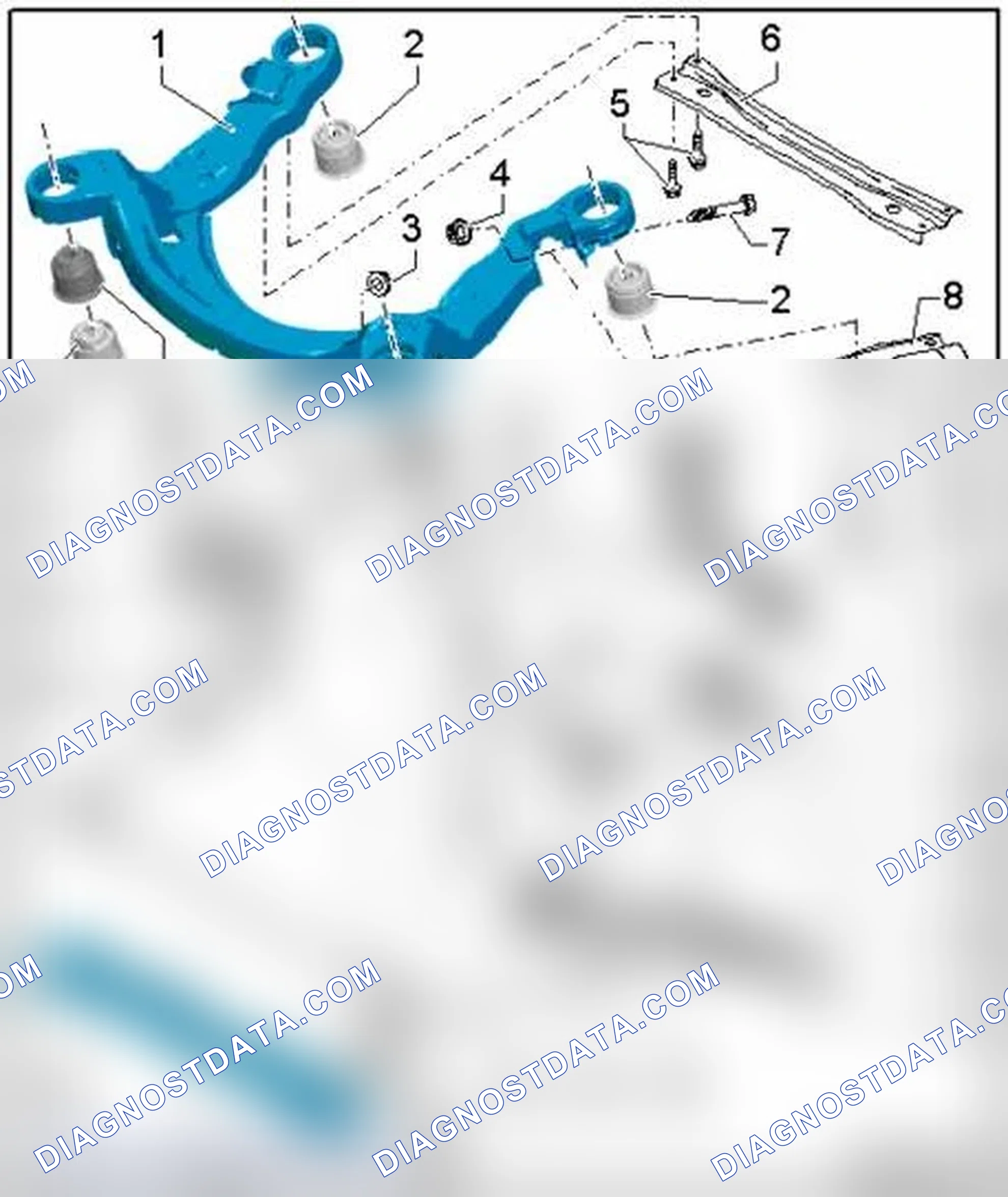 Scheme 19: Subframe, engine mount plate, stabilizer bar, cross member, coupling rod - assembly overview