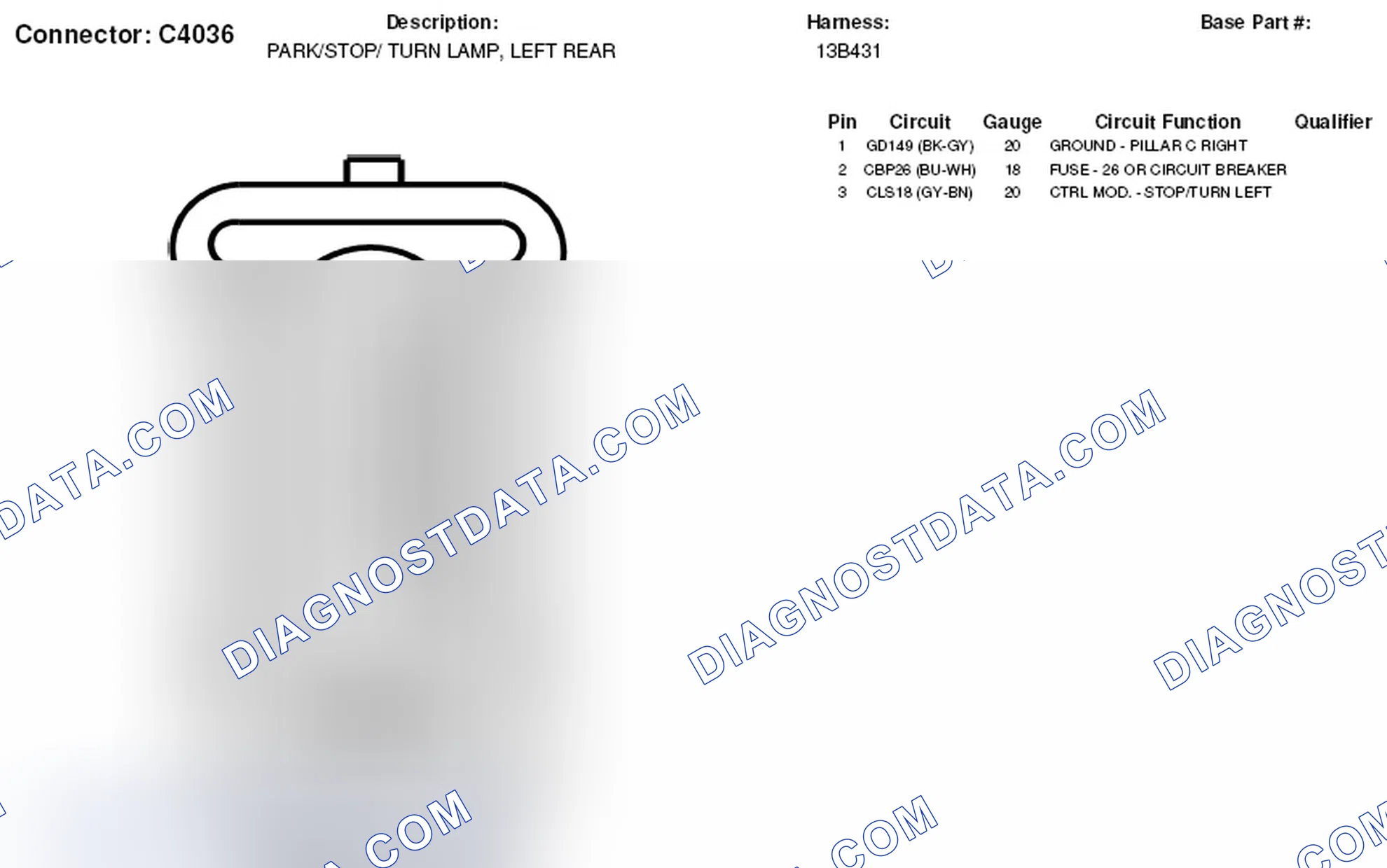 Scheme 379: Left Rear Park Lamp / Stop Lamp / Turn Lamp Connector End View (C4036)