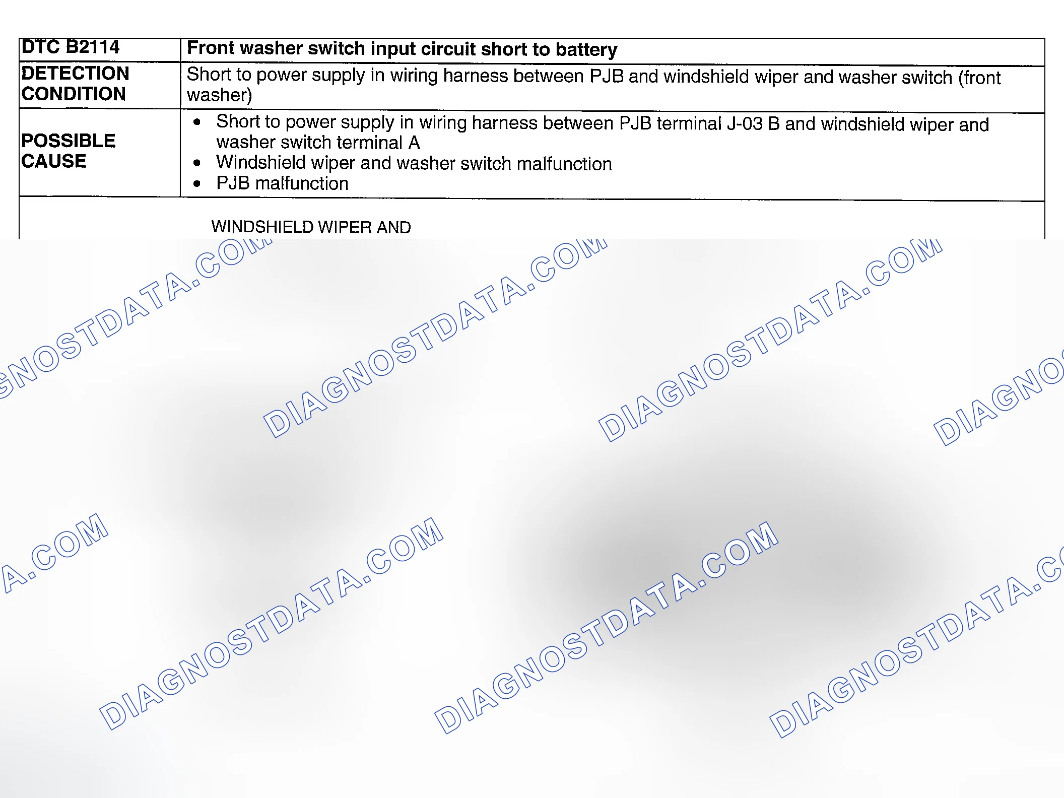 Scheme 78: DTC B2114: FRONT WASHER SWITCH INPUT CIRCUIT SHORT TO BATTERY