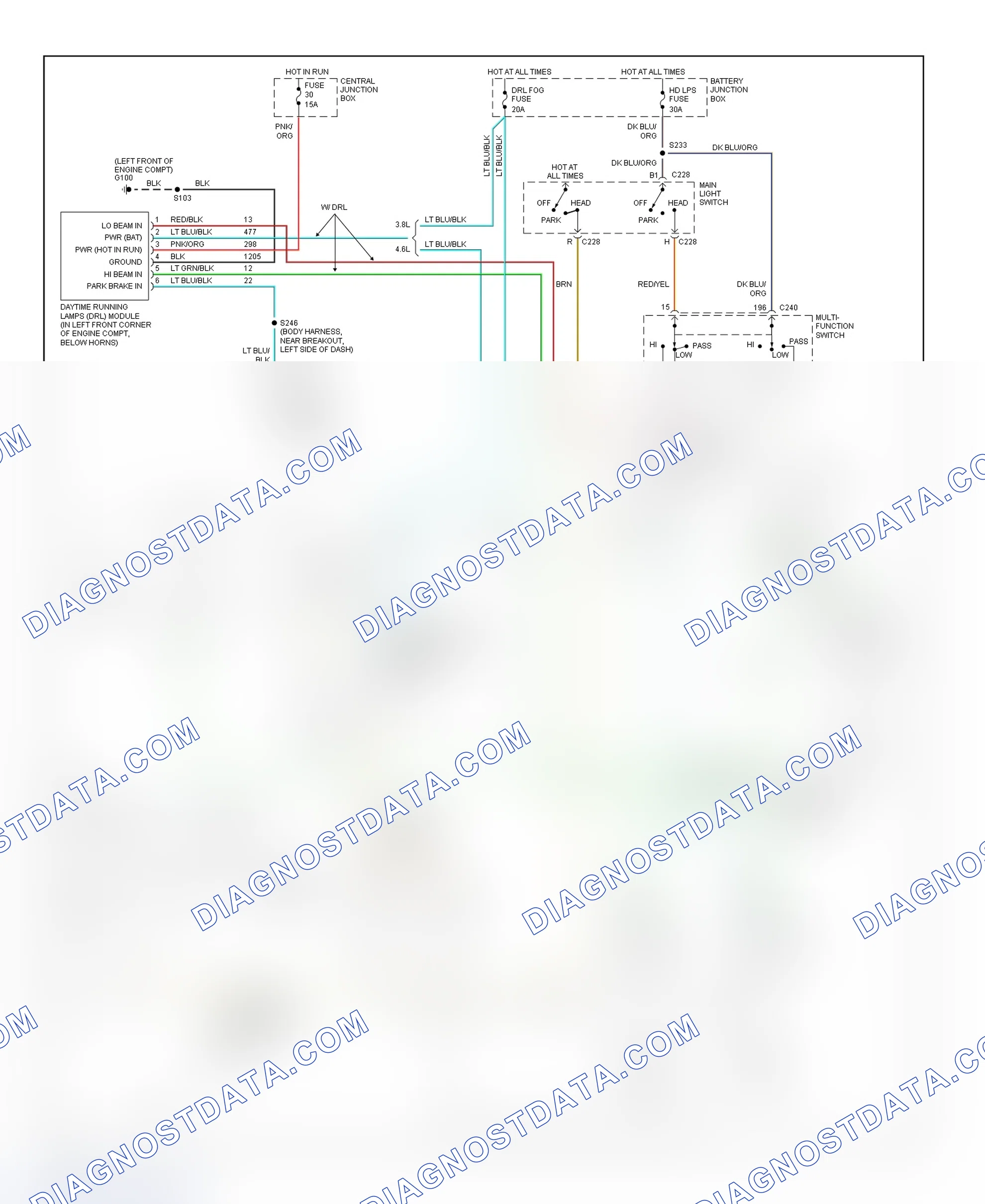 Scheme 13: Headlight System Wiring Diagram (Mustang)