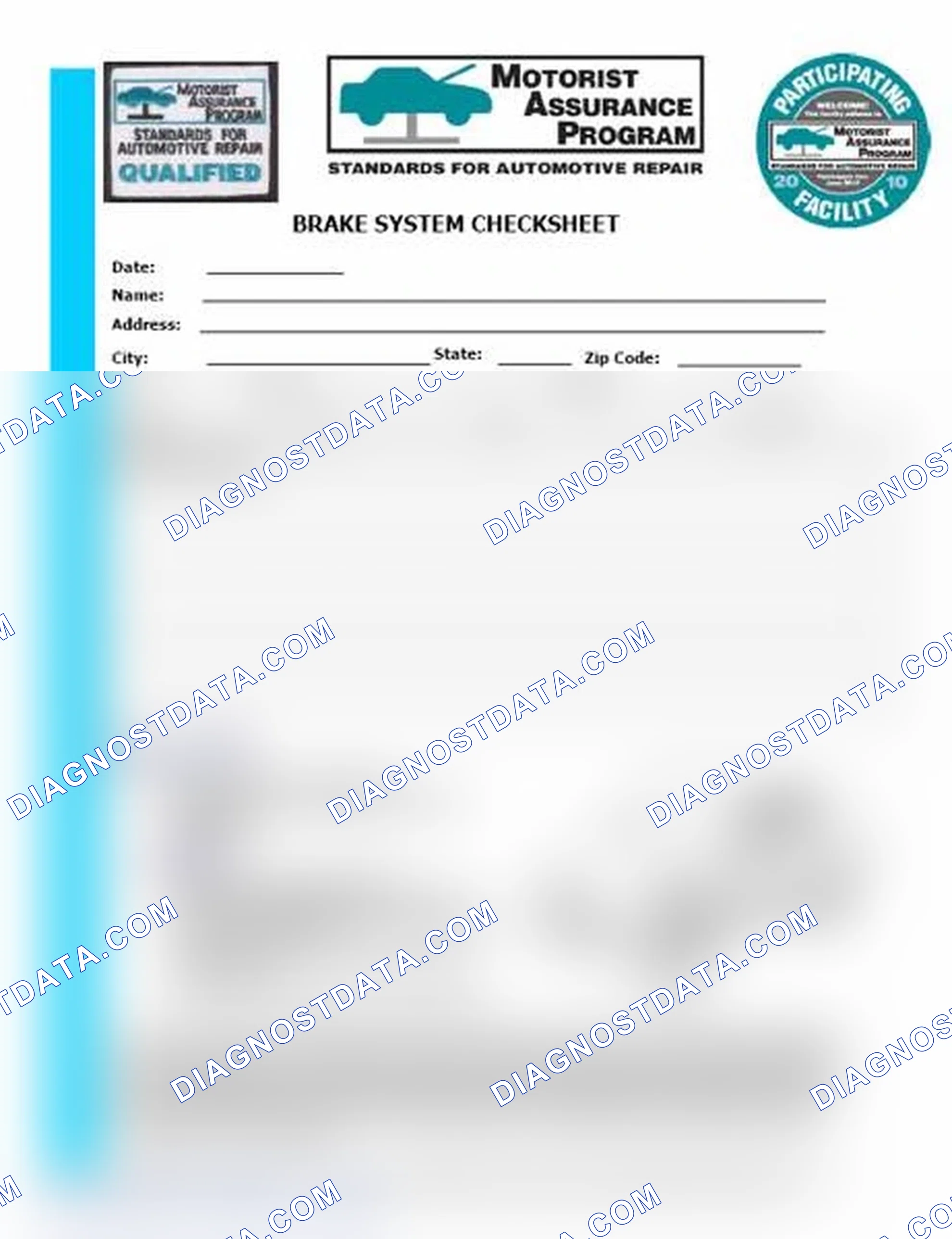 Scheme 1: Brake System Checksheet (1 Of 2)