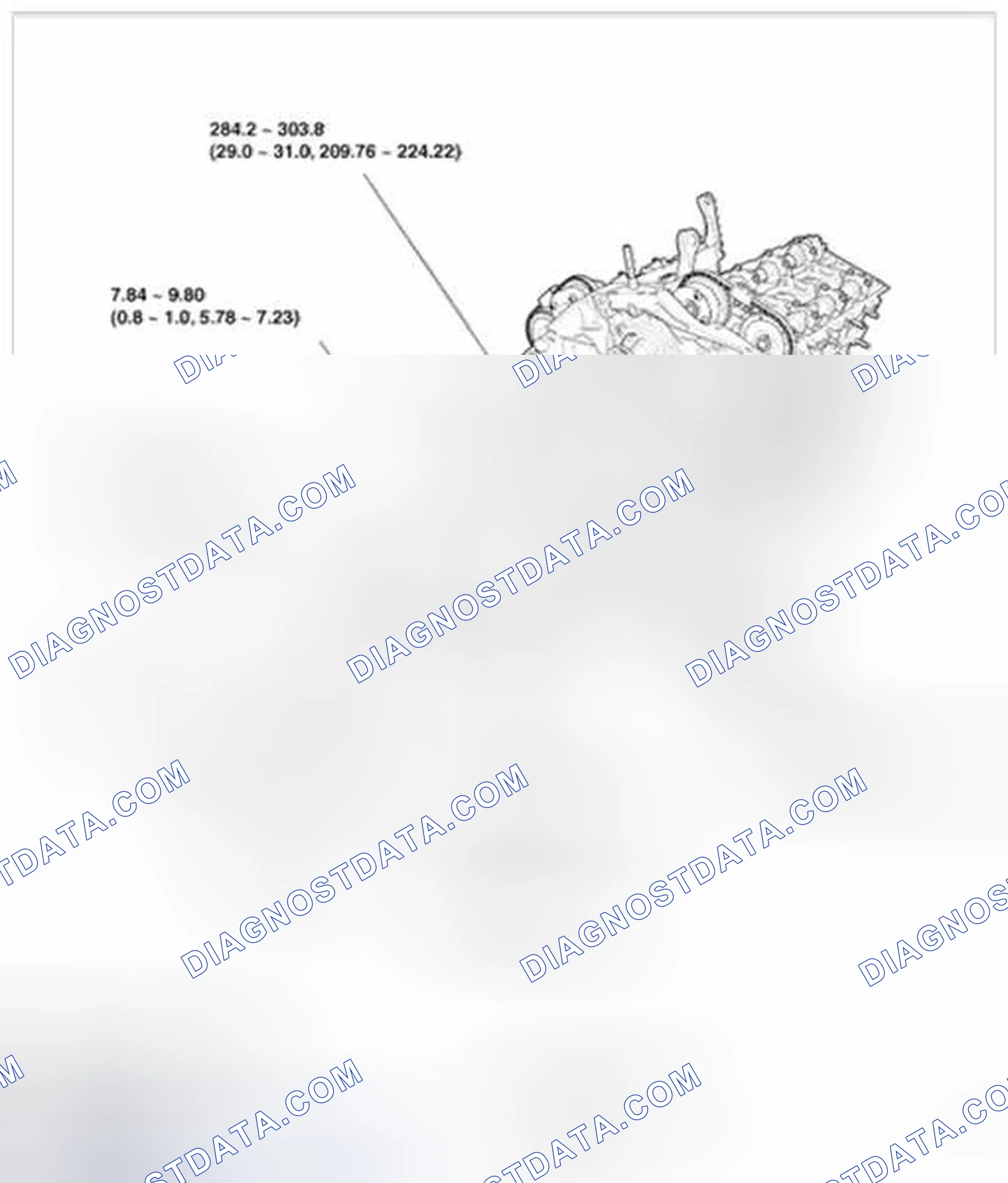 Fig. 30: Exploded View Of Timing Chain System With Torque Specification (1 Of 2)