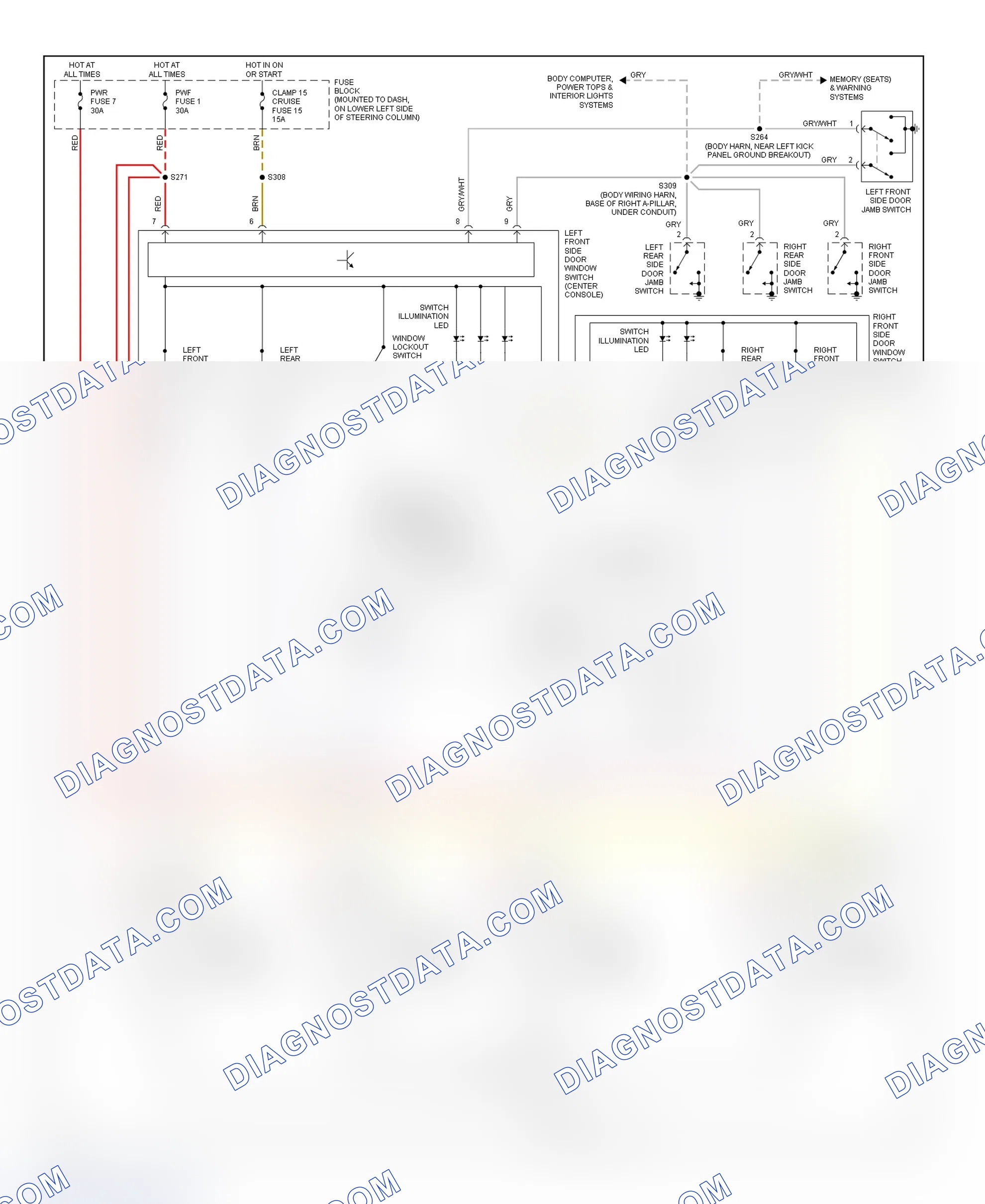 Fig. 2: Power Window System Wiring Diagram (1998)