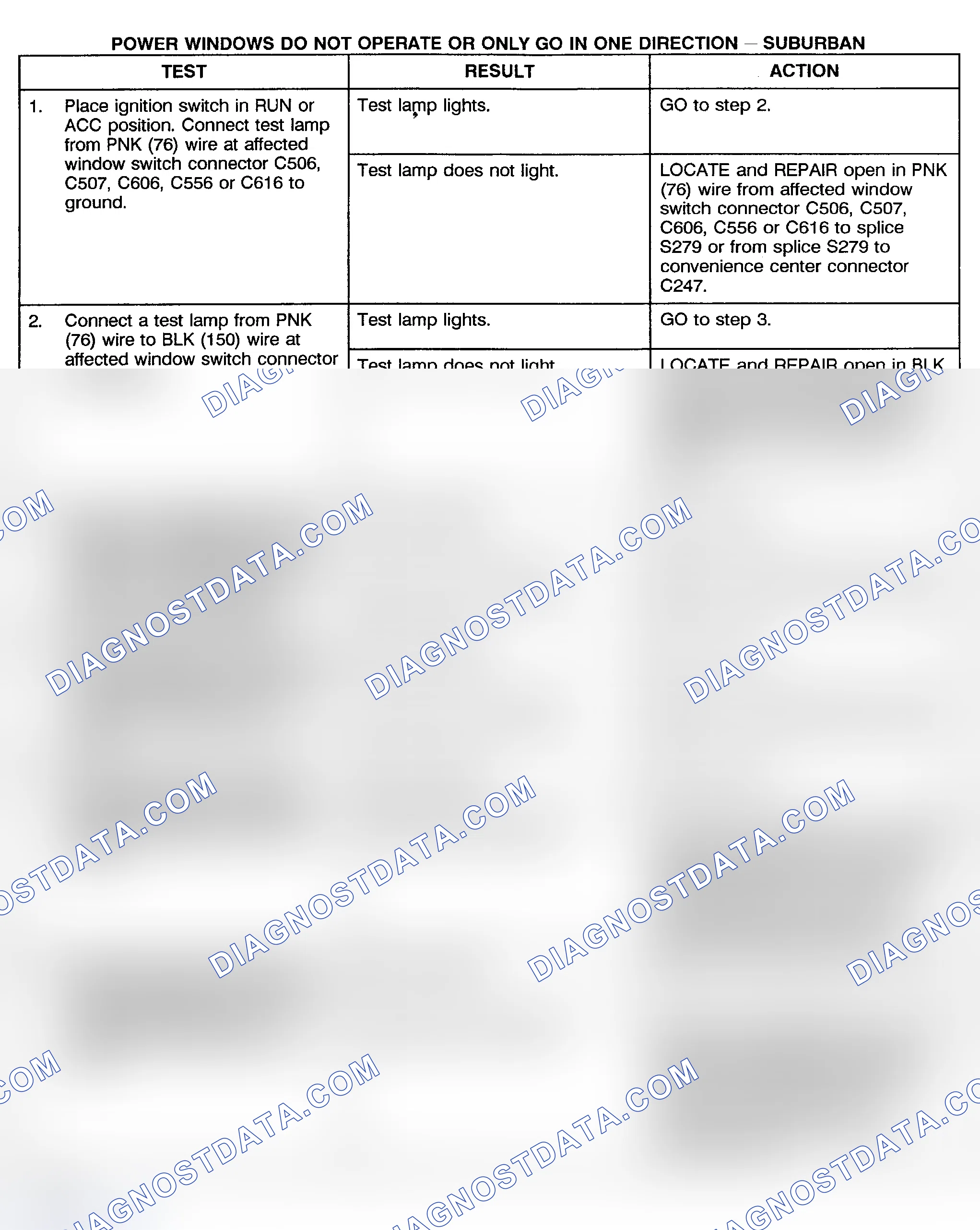 Scheme 10: TEST H: POWER WINDOWS DO NOT OPERATE OR ONLY GO IN ONE DIRECTION - SUBURBAN, CREW CAB & UTILITY