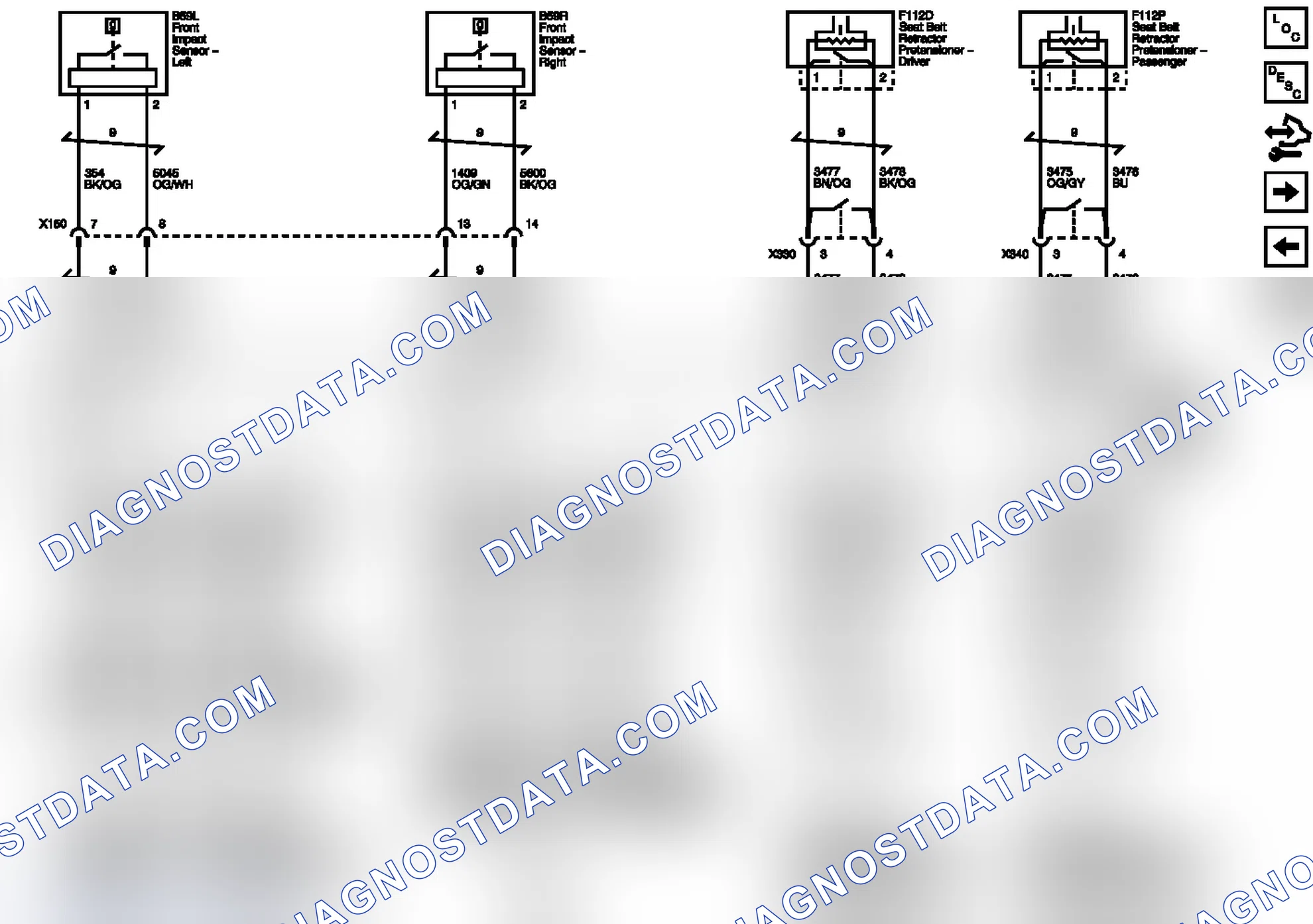 Scheme 2: Front Impact Sensors, Air Bags, and Pretensioners Wiring Schematics