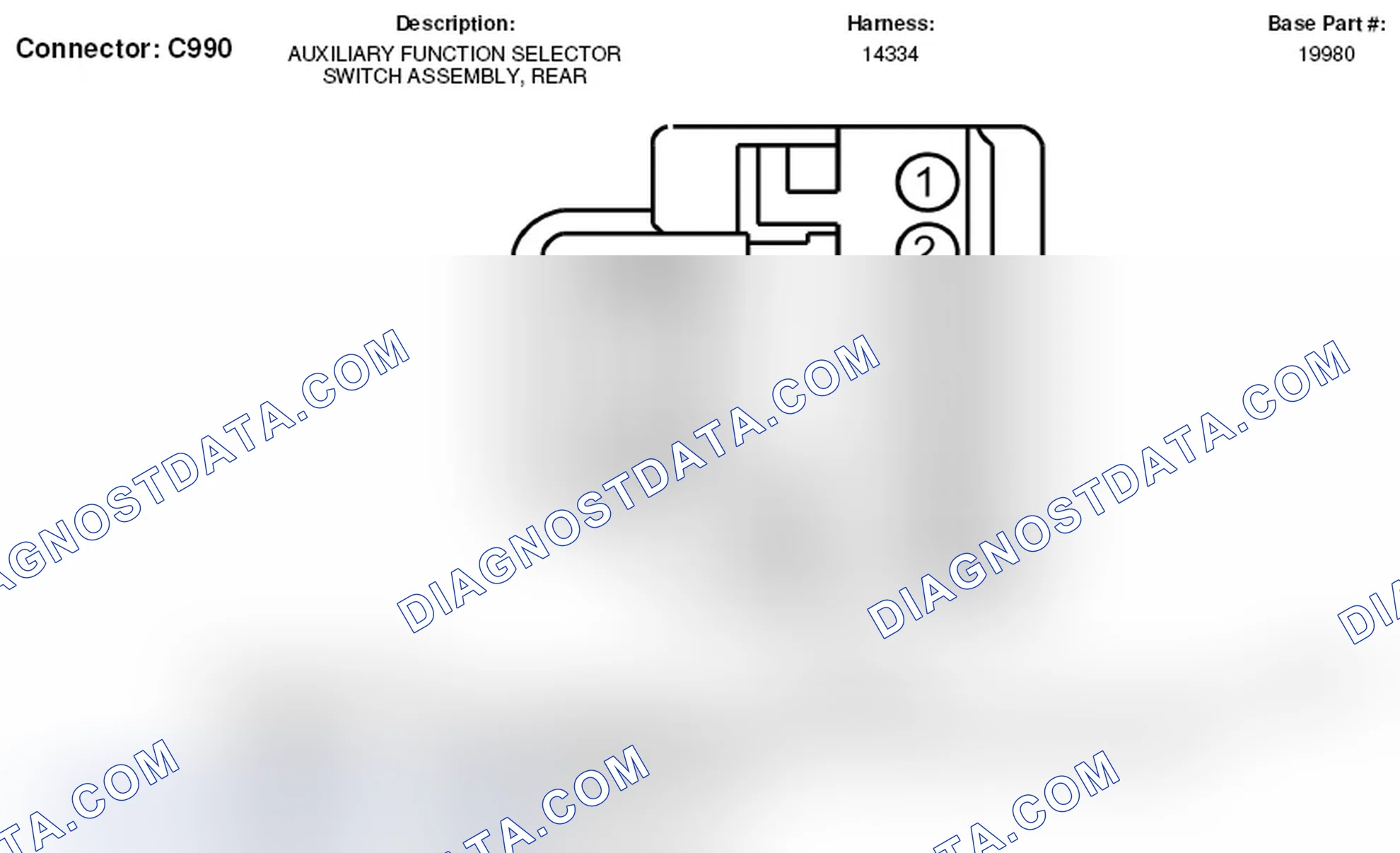 Scheme 190: Rear Auxiliary Function Selector Switch Assembly Connector End View (C990)