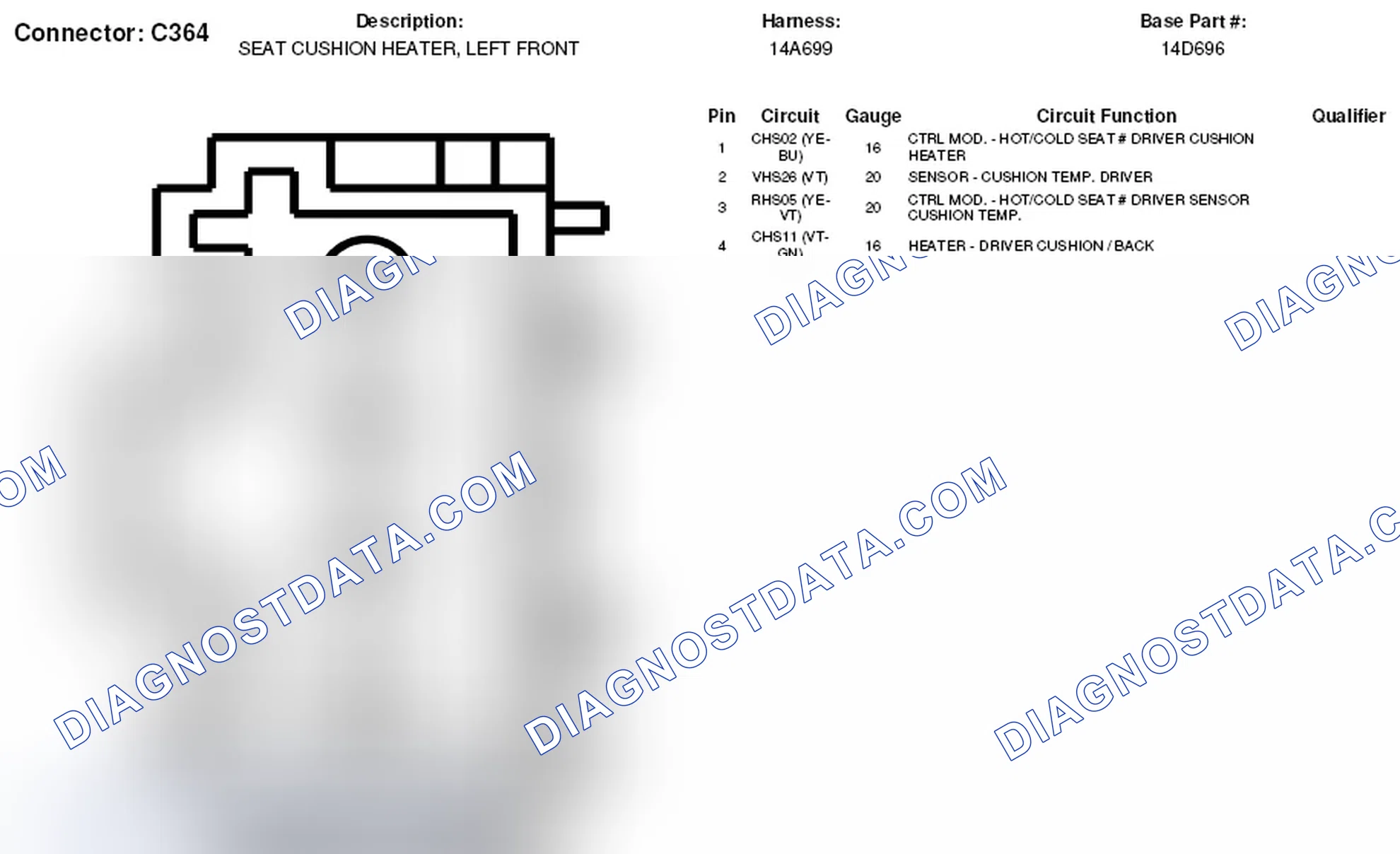 Scheme 114: Left Front Seat Cushion Heater Connector End View (C364)