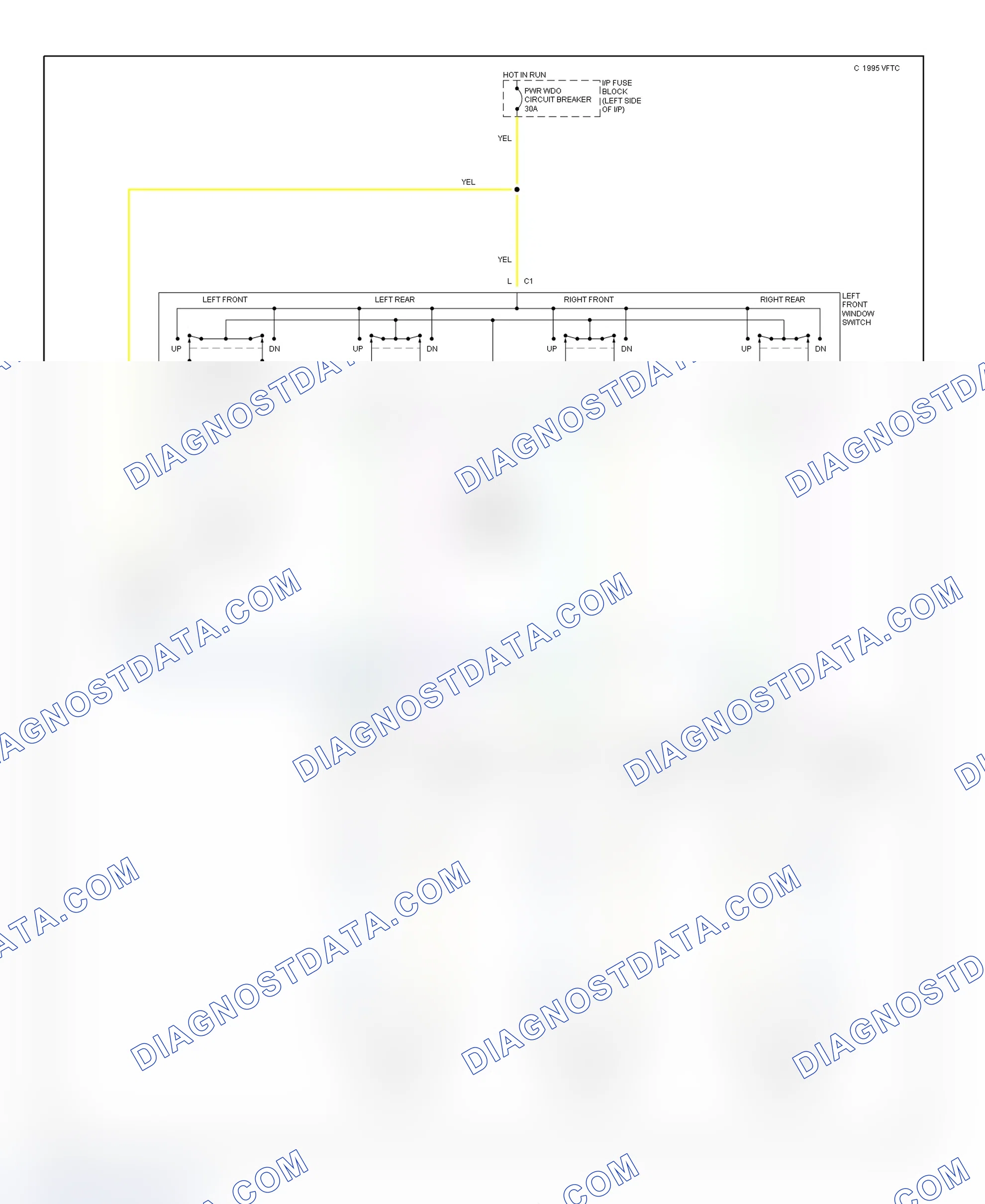 Fig. 1: Power Window System Wiring Diagram (Blazer, Bravada & Jimmy - 4-Door)