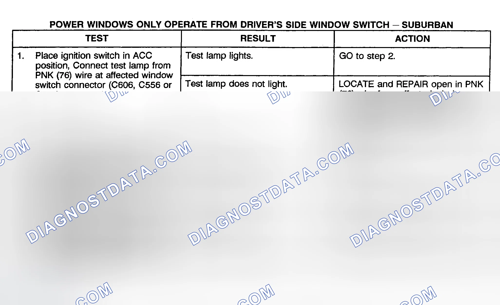 Scheme 6: TEST F: POWER WINDOW ONLY OPERATES FROM DRIVER'S SIDE WINDOW SWITCH (CREW CAB, UTILITY & SUBURBAN)