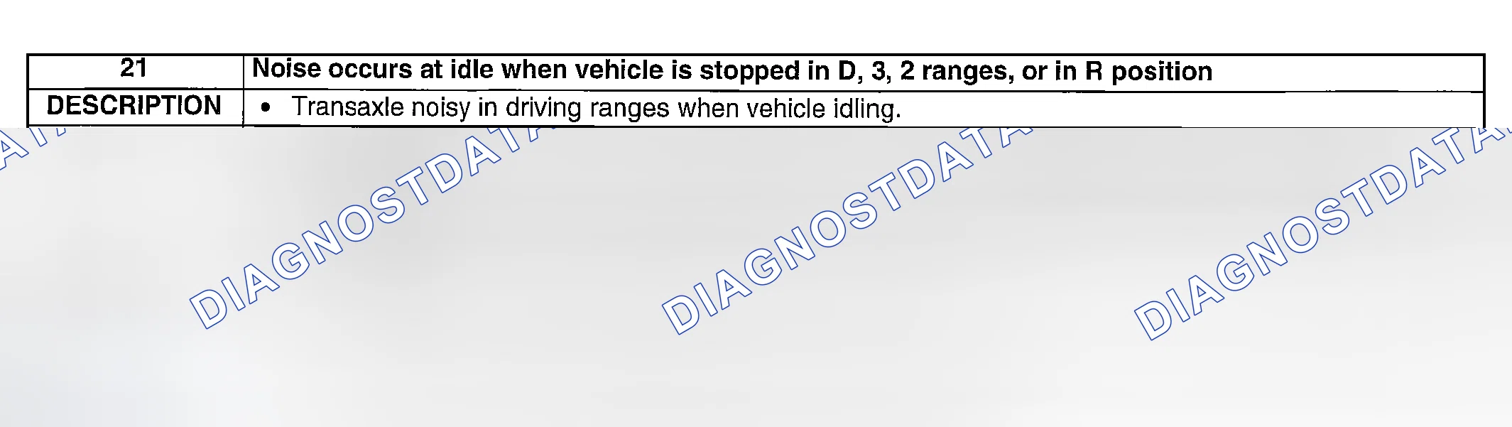 Scheme 141: NO. 21: NOISE OCCURS AT IDLE WHEN VEHICLE IS STOPPED IN D, 3, 2 RANGES, OR IN R POSITION