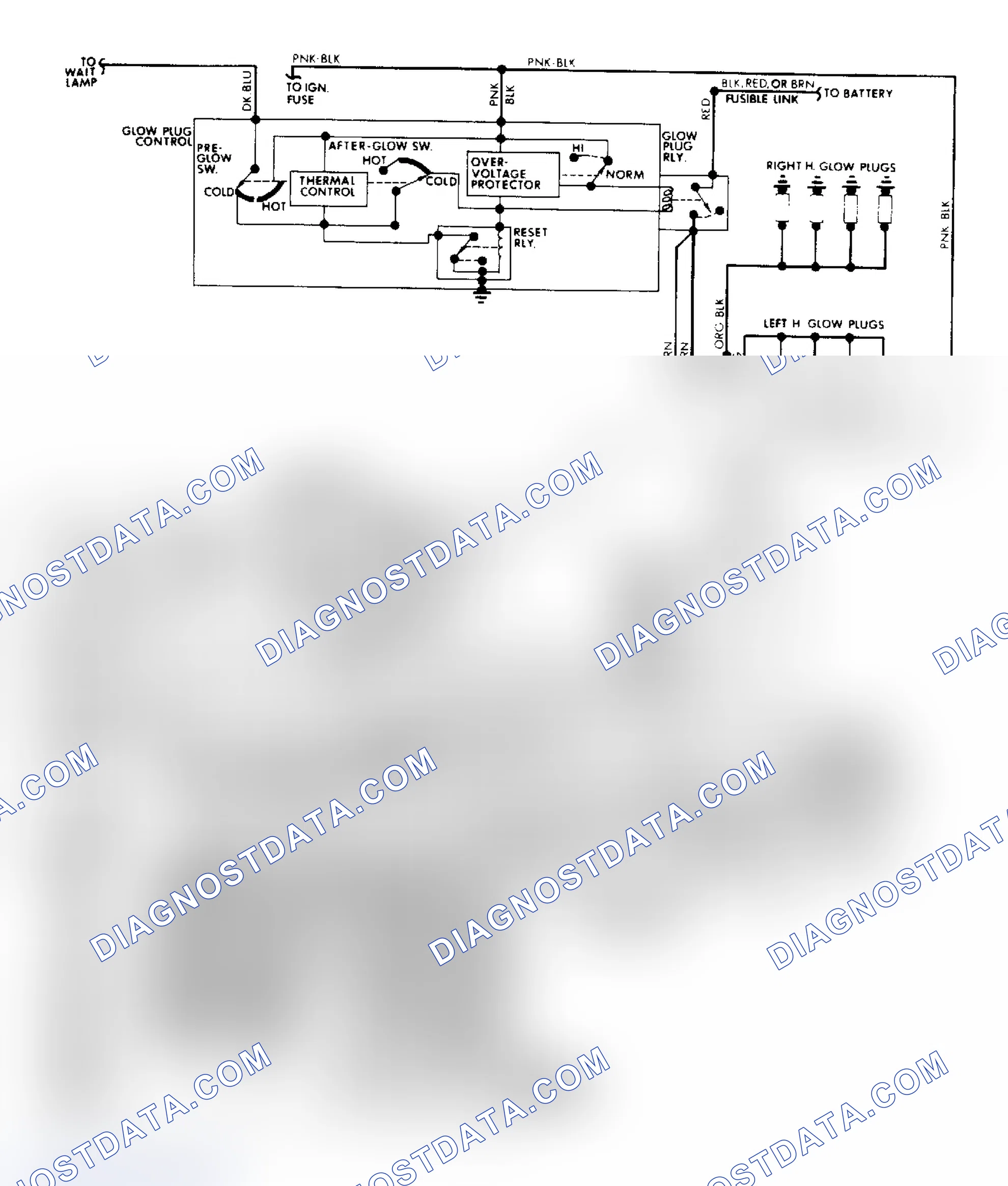 Scheme 67: All Cadillac, Oldsmobile 4.3L V6 Cutlass Cierra, Chevrolet 5.7L V8 Impala & Caprice 8 glow plugs shown. V6 models use only 6 glow plugs.