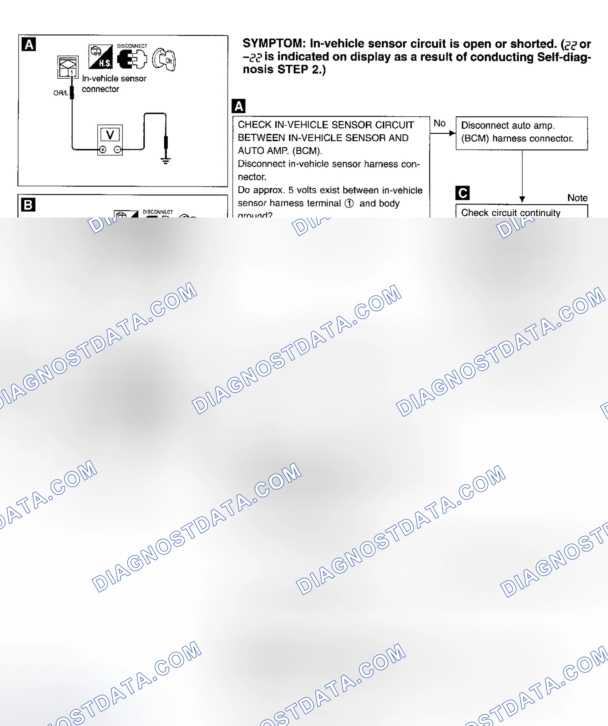 Scheme 10: DIAGNOSTIC PROCEDURE 2 - IN-VEHICLE TEMP SENSOR CIRCUIT OPEN OR SHORTED