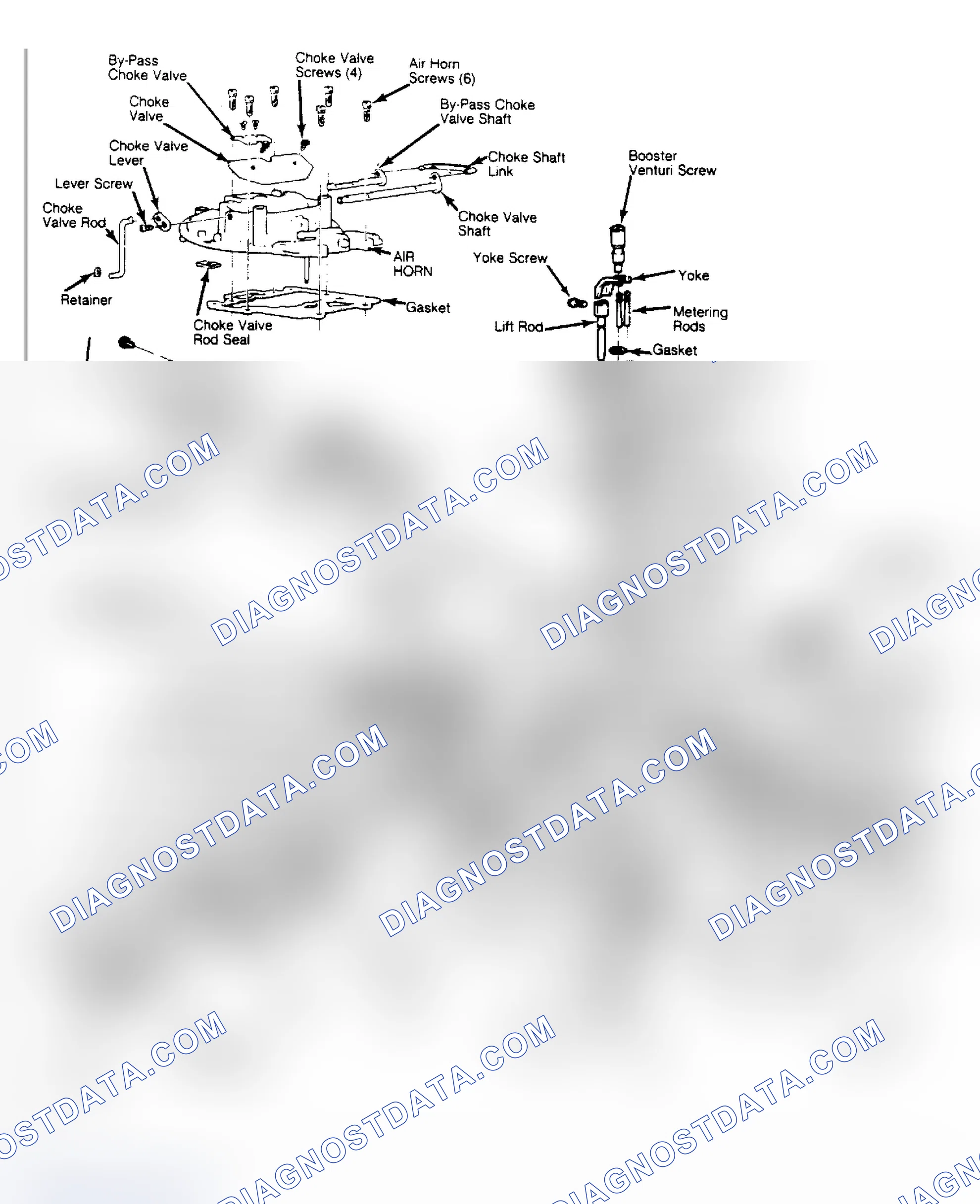 Scheme 15: Exploded View of Motorcraft Model 2150 2-Barrel Carburetor Duty cycle solenoid is used in place of altitude compensator on feedback models.