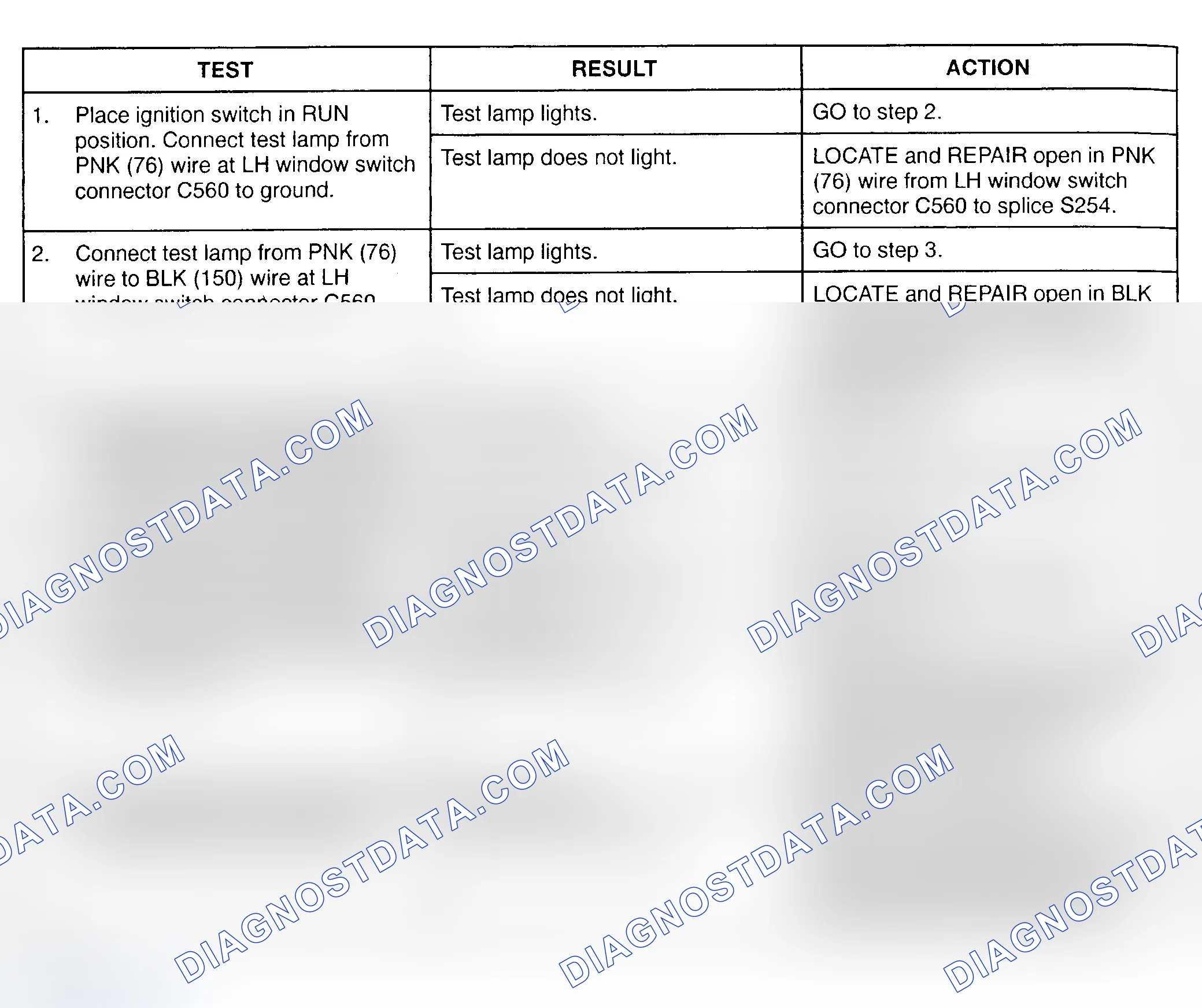 Scheme 8: TEST C: LEFT POWER WINDOW DOES NOT OPERATE OR ONLY GOES IN ONE DIRECTION