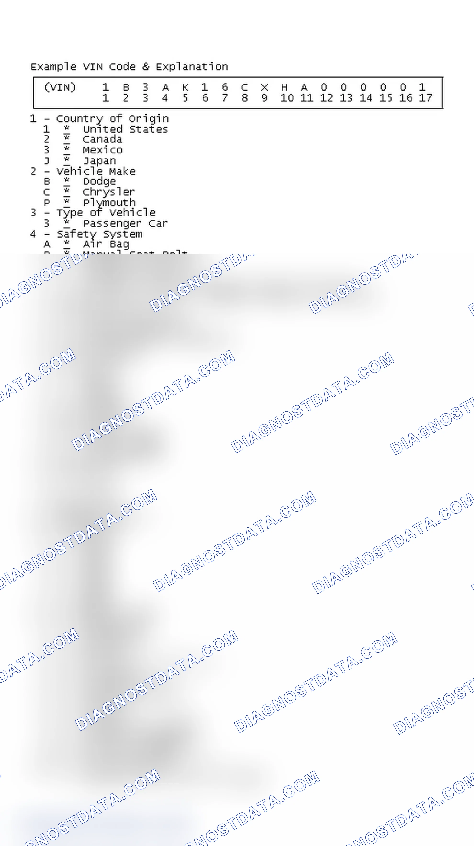 Scheme 1: Example VIN Code & Explanation