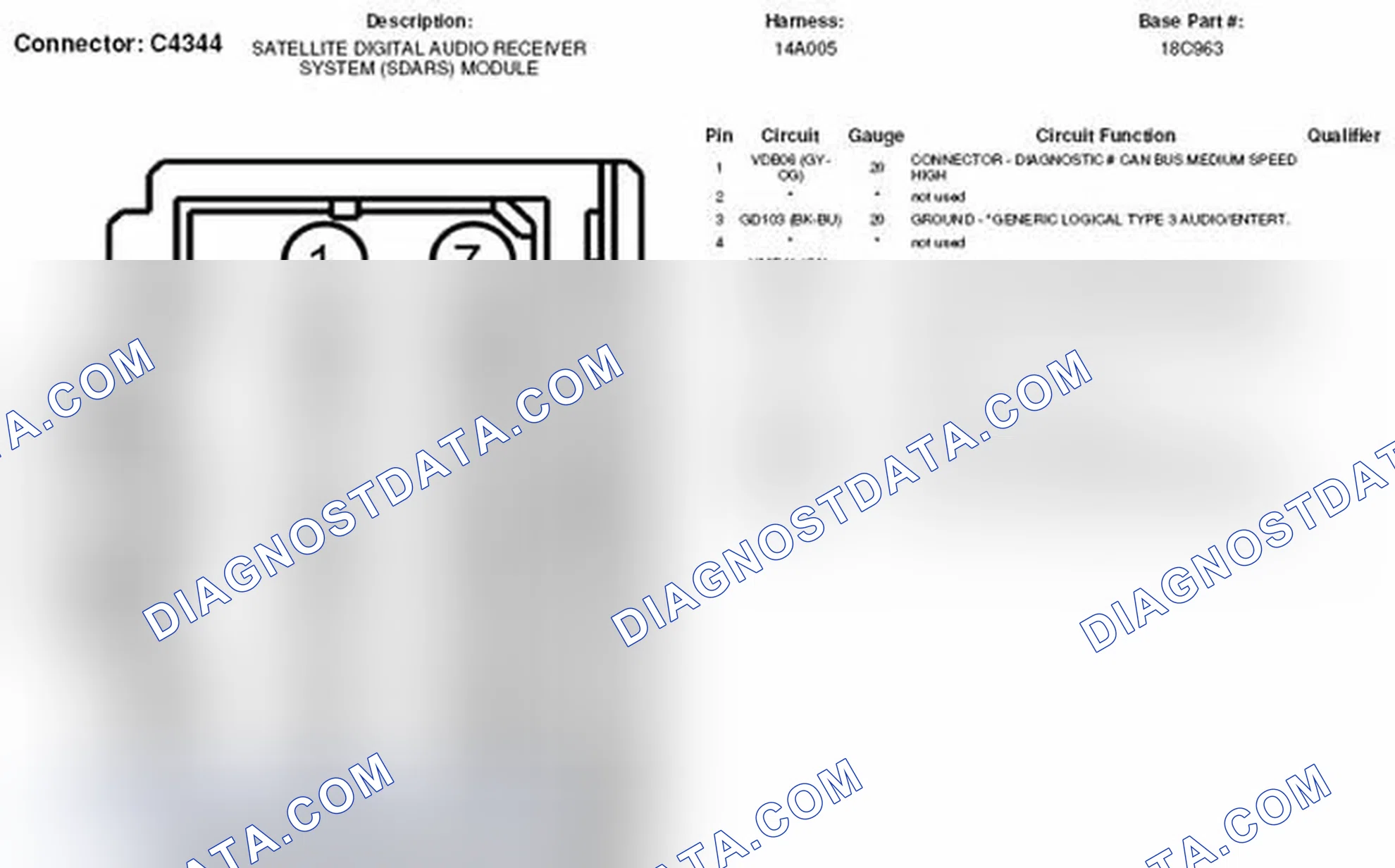 Scheme 322: Satellite Digital Audio Receiver System Module Connector End View (C4344)