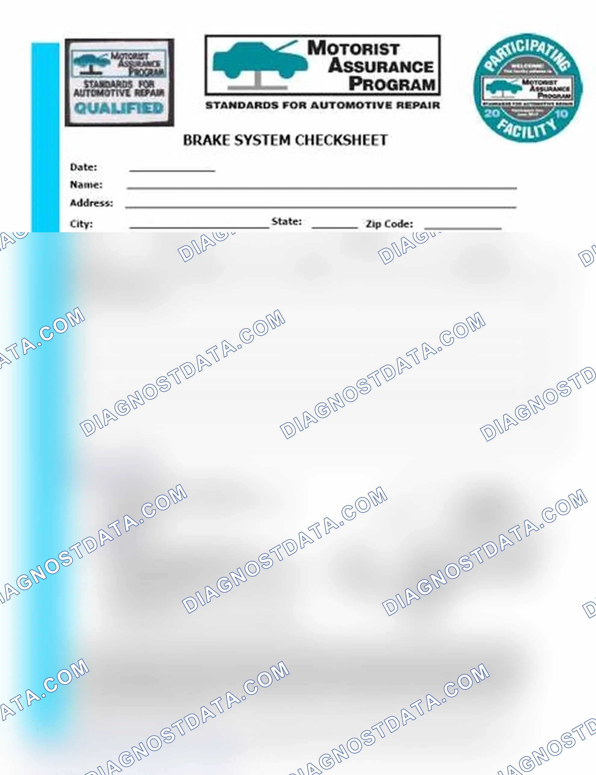 Scheme 1: Brake System Checksheet (1 Of 2)