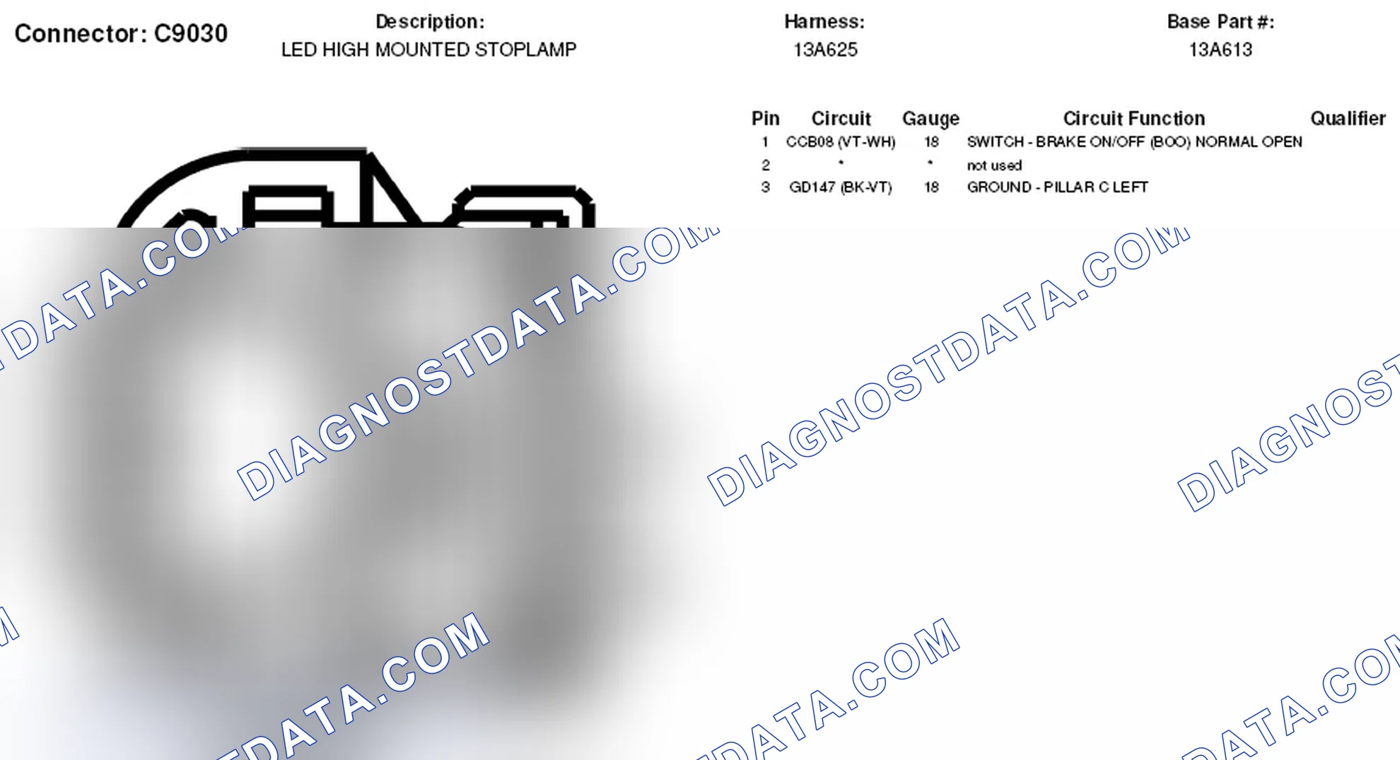 Scheme 332: Led High Mounted Stoplamp Connector End View (C9030)