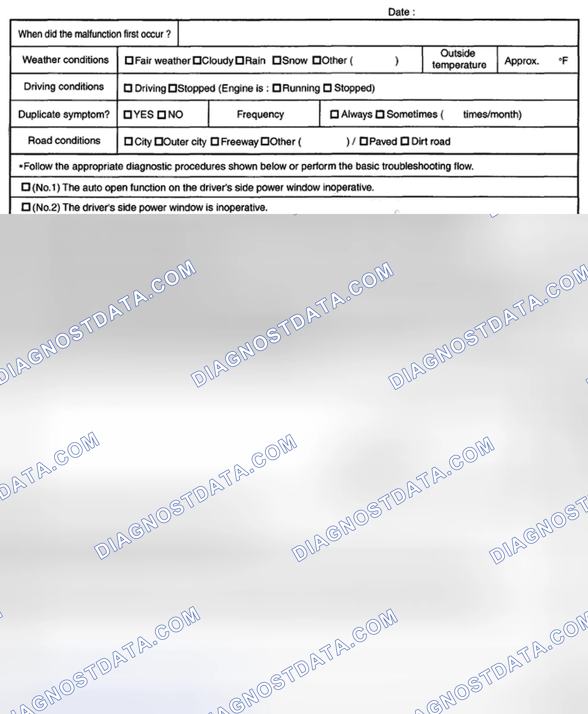 Scheme 3: POWER WINDOW SYSTEM TROUBLESHOOTING QUESTIONNAIRE [POWER WINDOW SYSTEM]