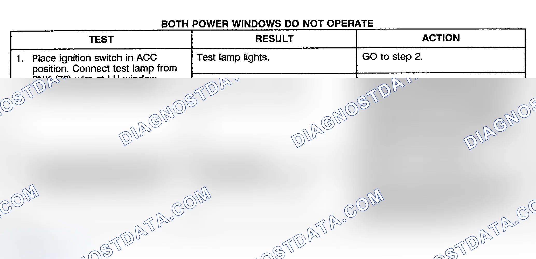 Scheme 11: TEST A: BOTH POWER WINDOWS DO NOT OPERATE - PICKUP