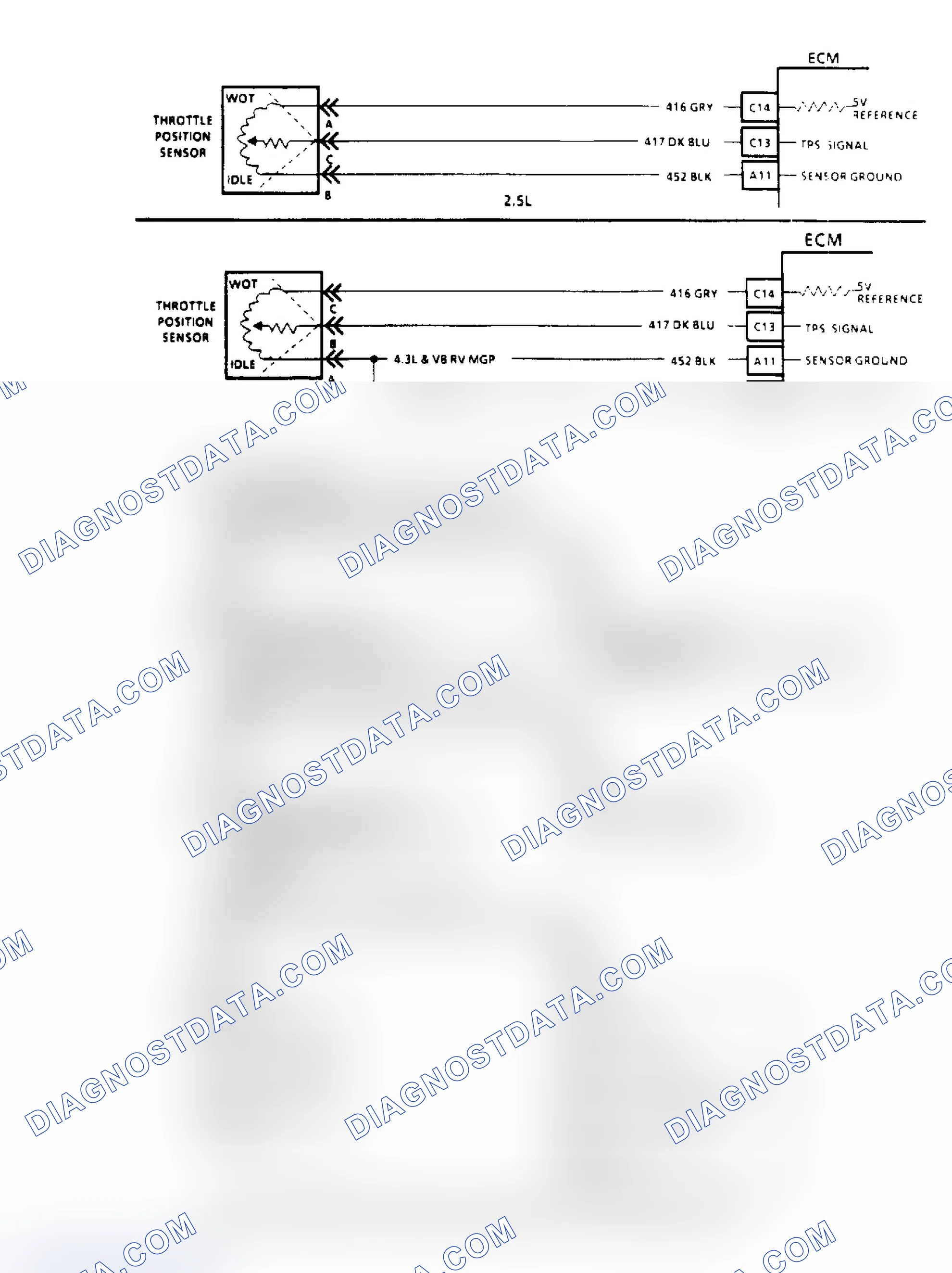 Scheme 125: Code 22 - Throttle Position Sensor (Signal Voltage Low) ("SCAN" Diagnostics)