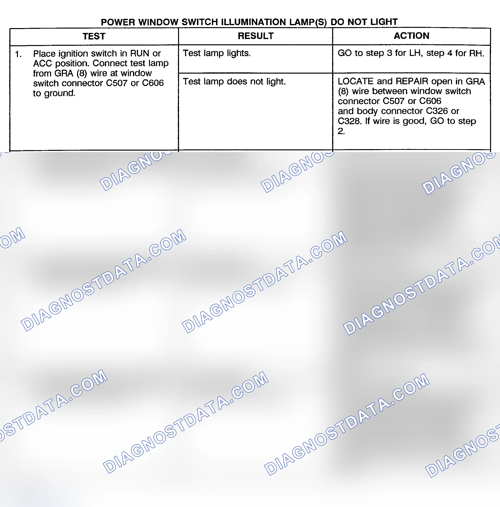 Scheme 9: TEST G: POWER WINDOW SWITCH ILLUMINATION LAMP(S) DO NOT LIGHT