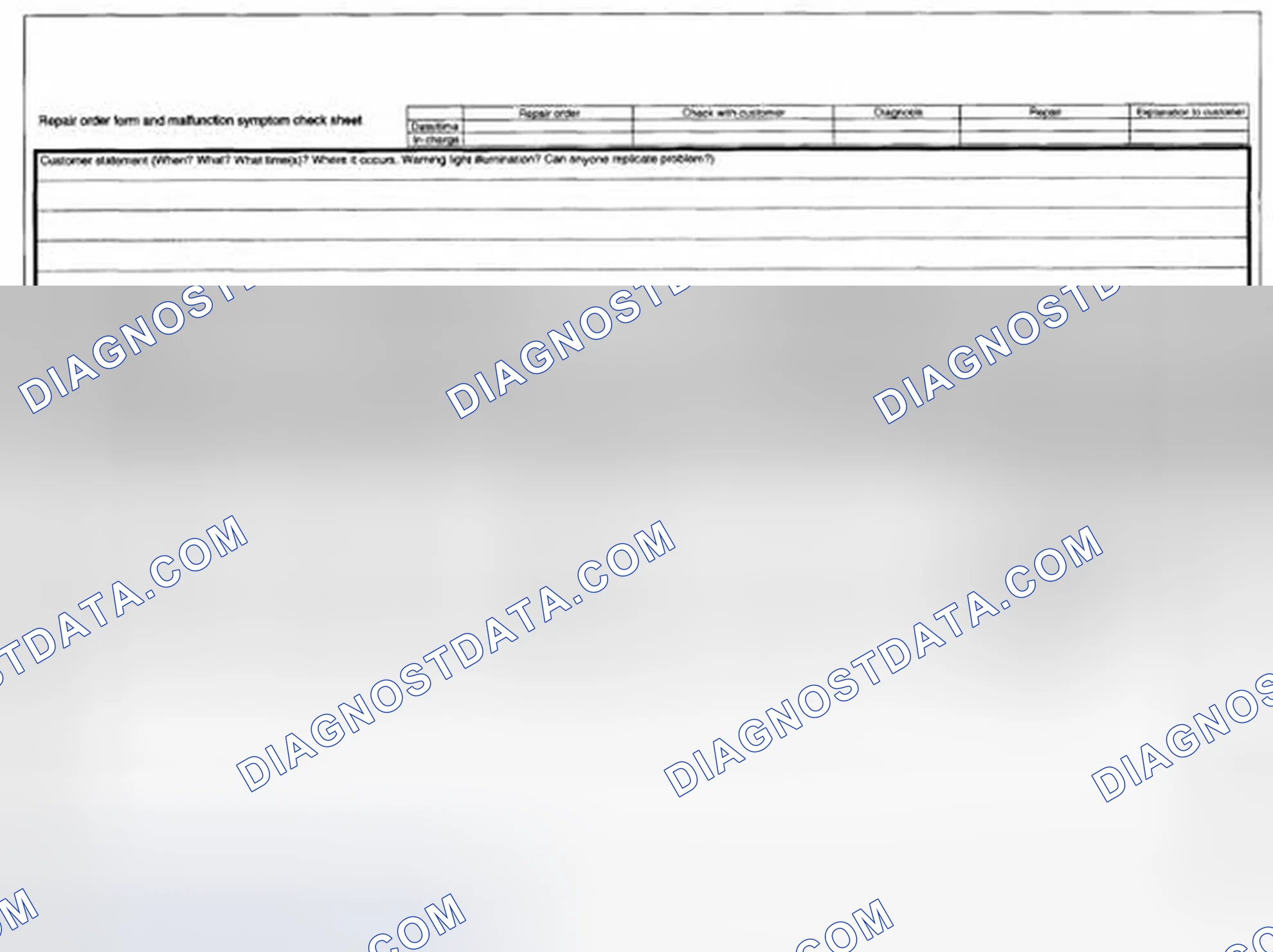 Scheme 1234: Repair Order Form And Malfunction Symptom Check Sheet (1 Of 2)