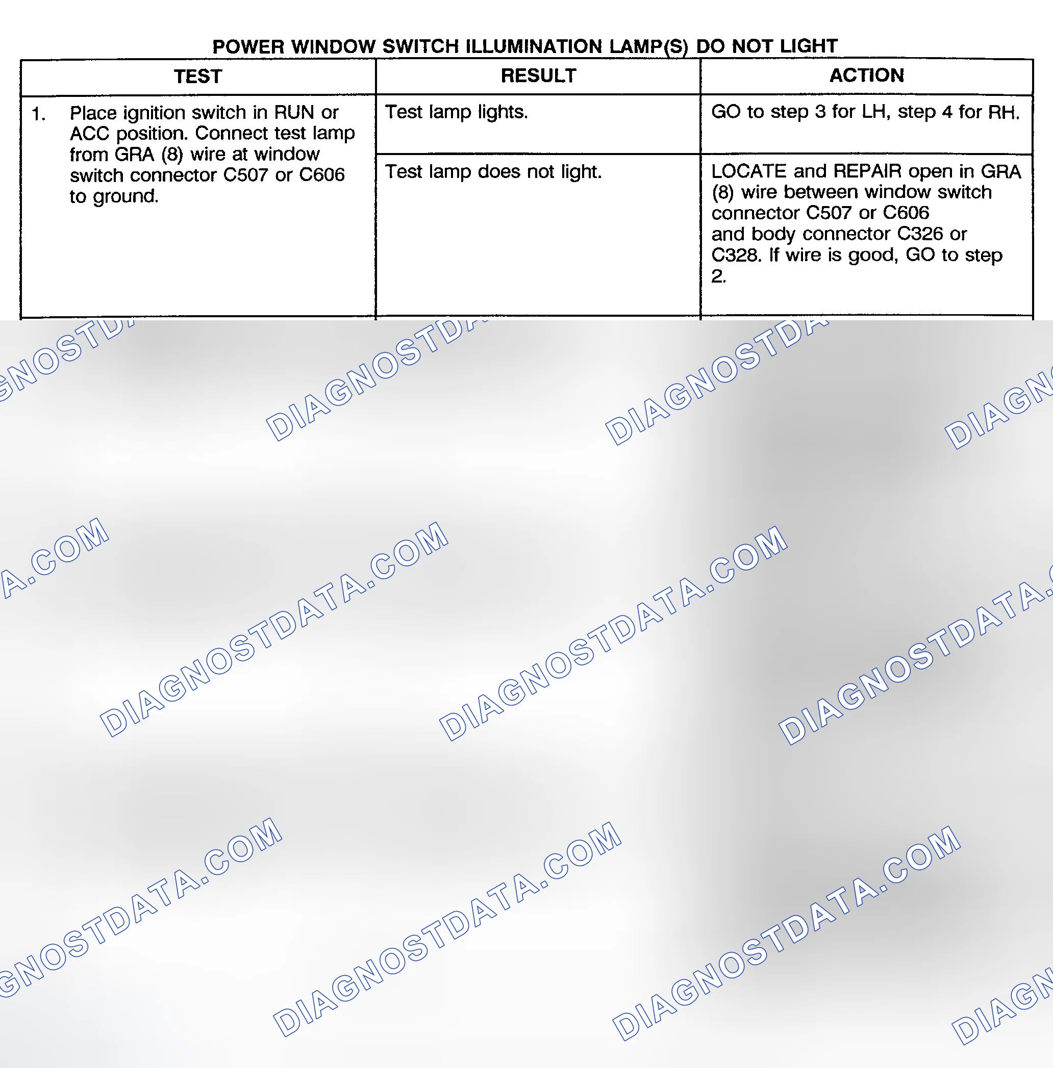 Scheme 9: TEST G: POWER WINDOW SWITCH ILLUMINATION LAMP(S) DO NOT LIGHT