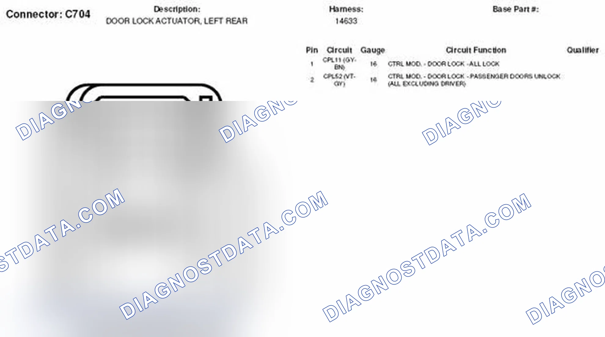 Scheme 231: Left Rear Door Lock Actuator Connector End View (C704)