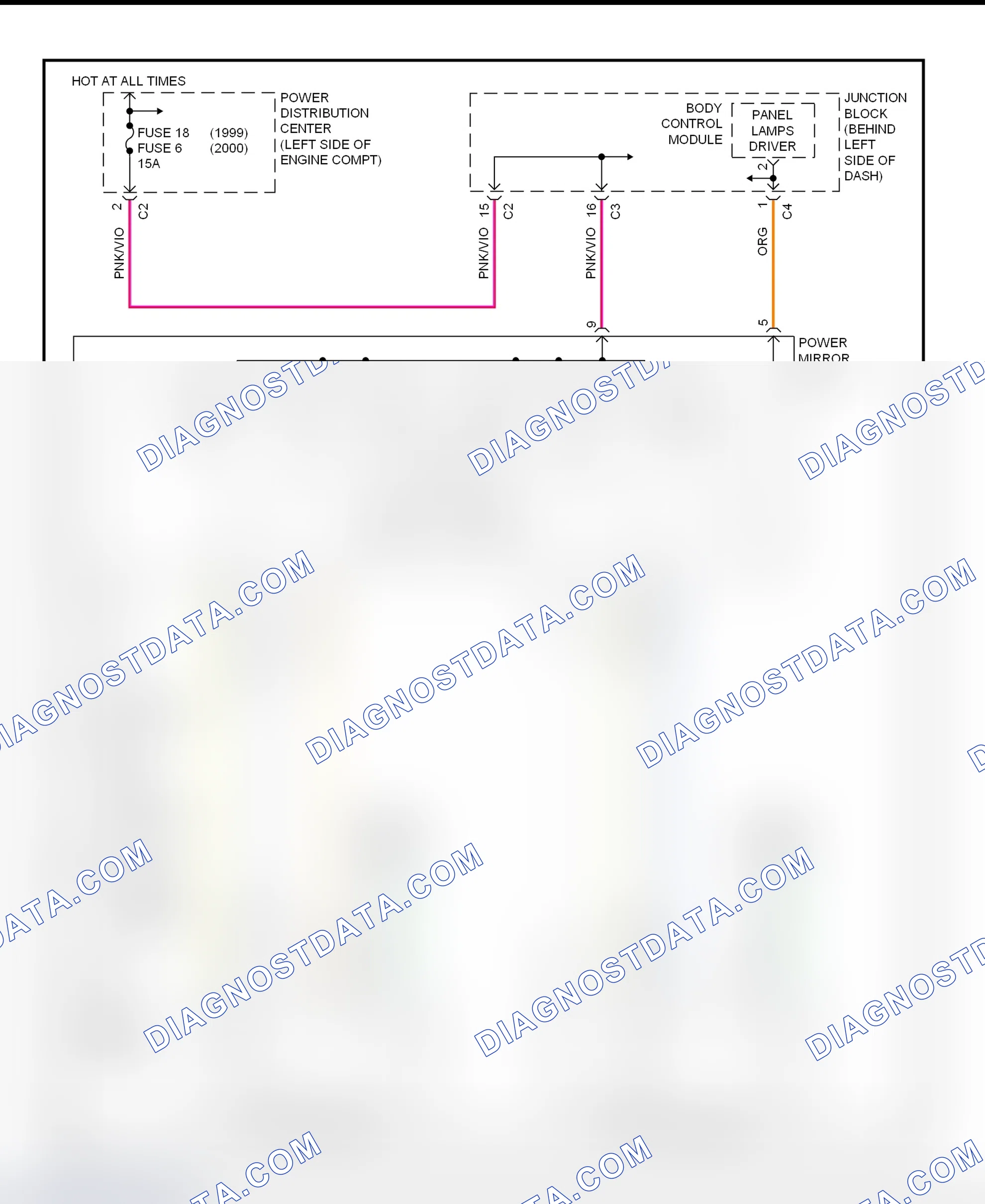 Scheme 1: Power Mirror System Wiring Diagram (Caravan, Town & Country, & Voyager)