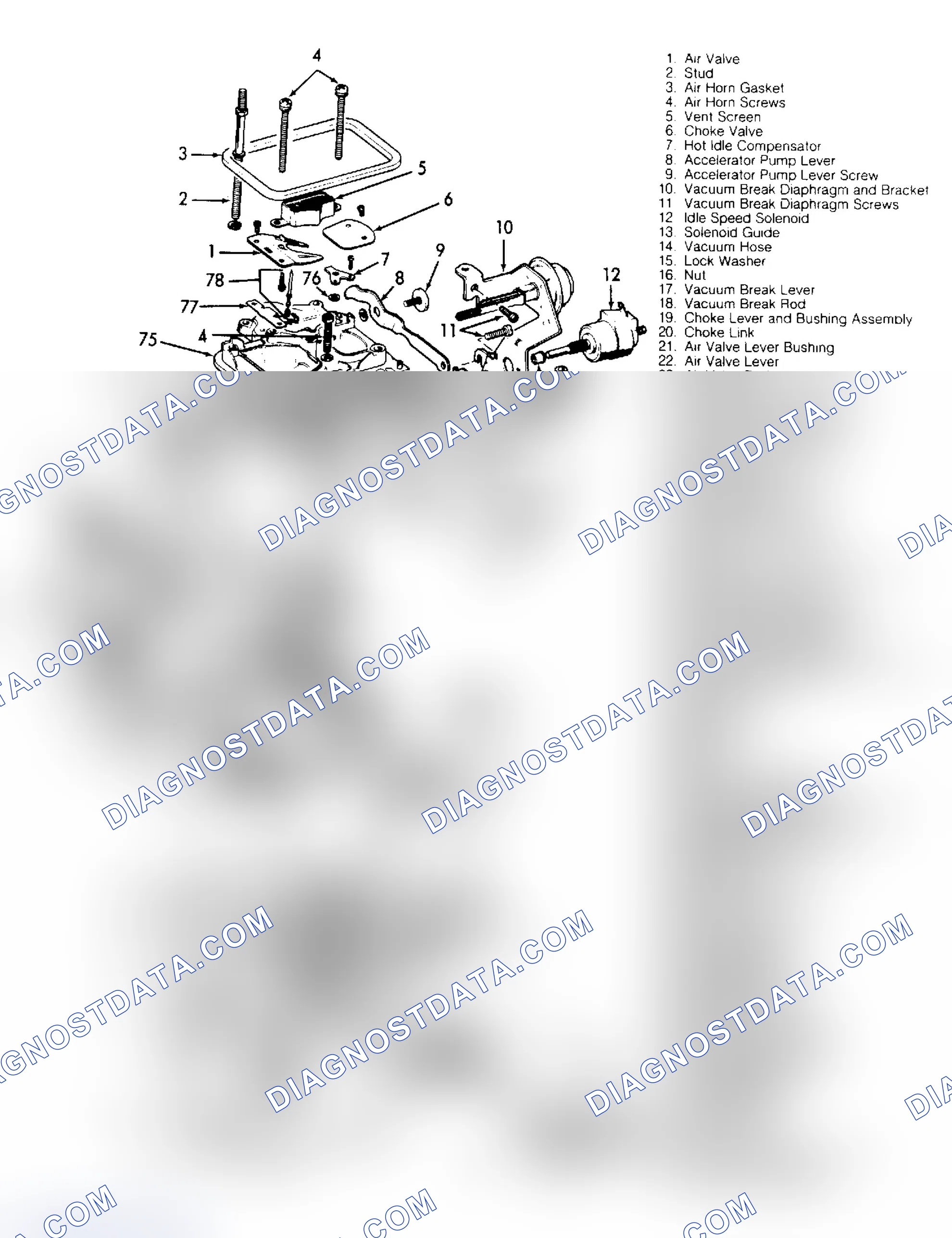 Scheme 14: Exploded View of Rochester 2SE 2-Barrel Carburetor
