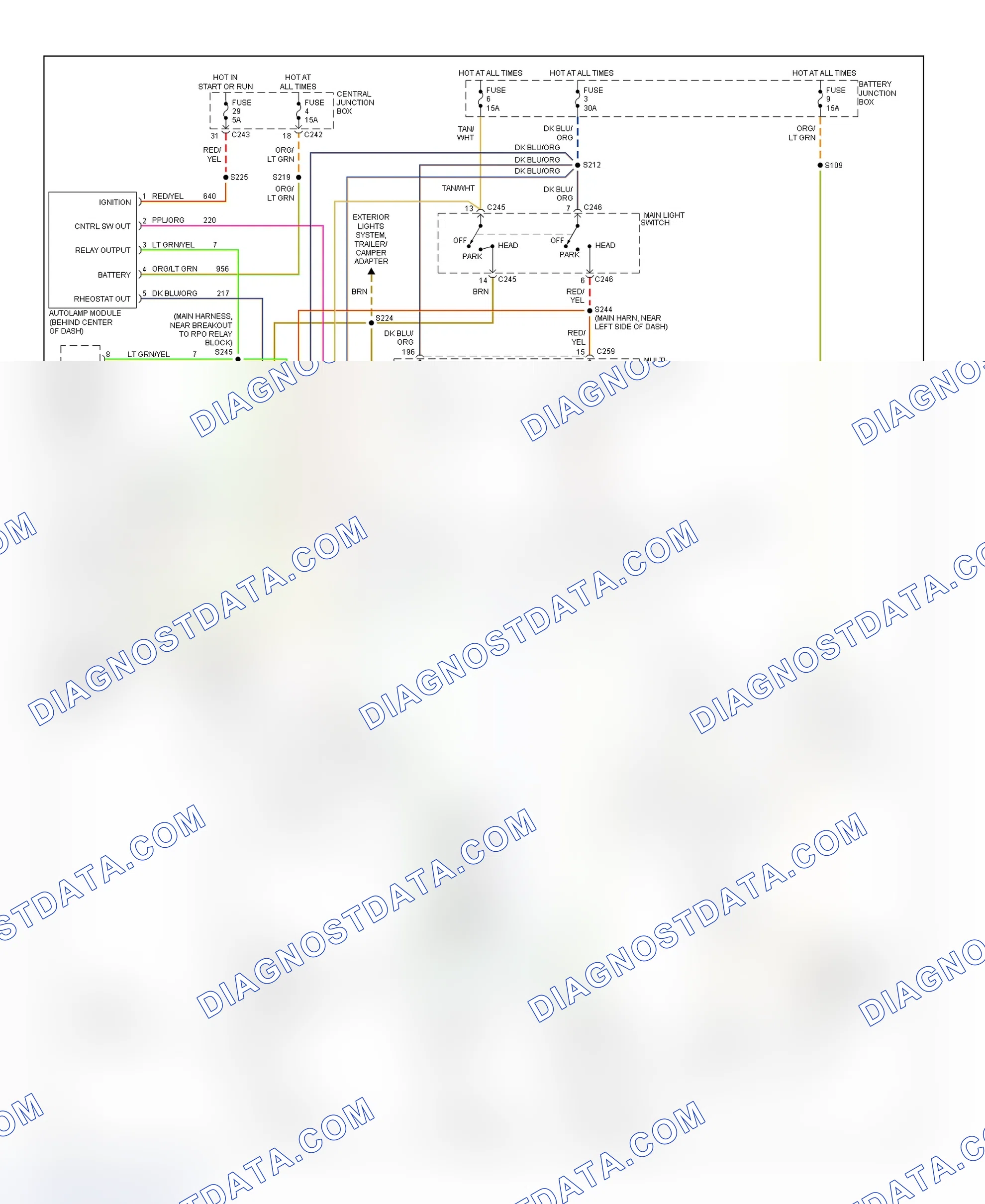 Scheme 9: Headlight System Wiring Diagram (Expedition, F150 & F250 Light-Duty Pickups, & Navigator - Without DRL - Autolamps & Fog Lights Circuits)
