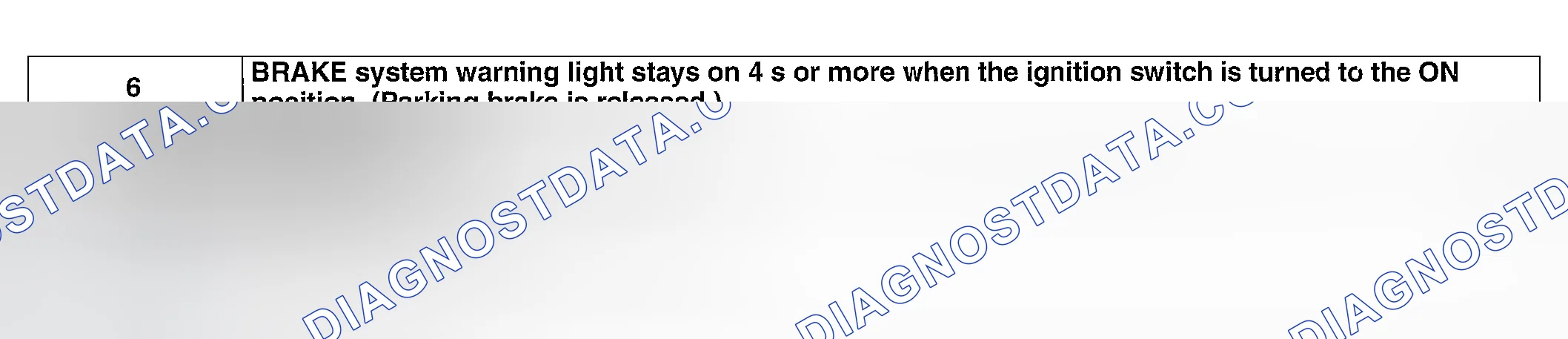 Scheme 41: NO. 6 BRAKE SYSTEM WARNING LIGHT STAYS ON 4 S OR MORE WHEN THE IGNITION SWITCH IS TURNED TO THE ON P