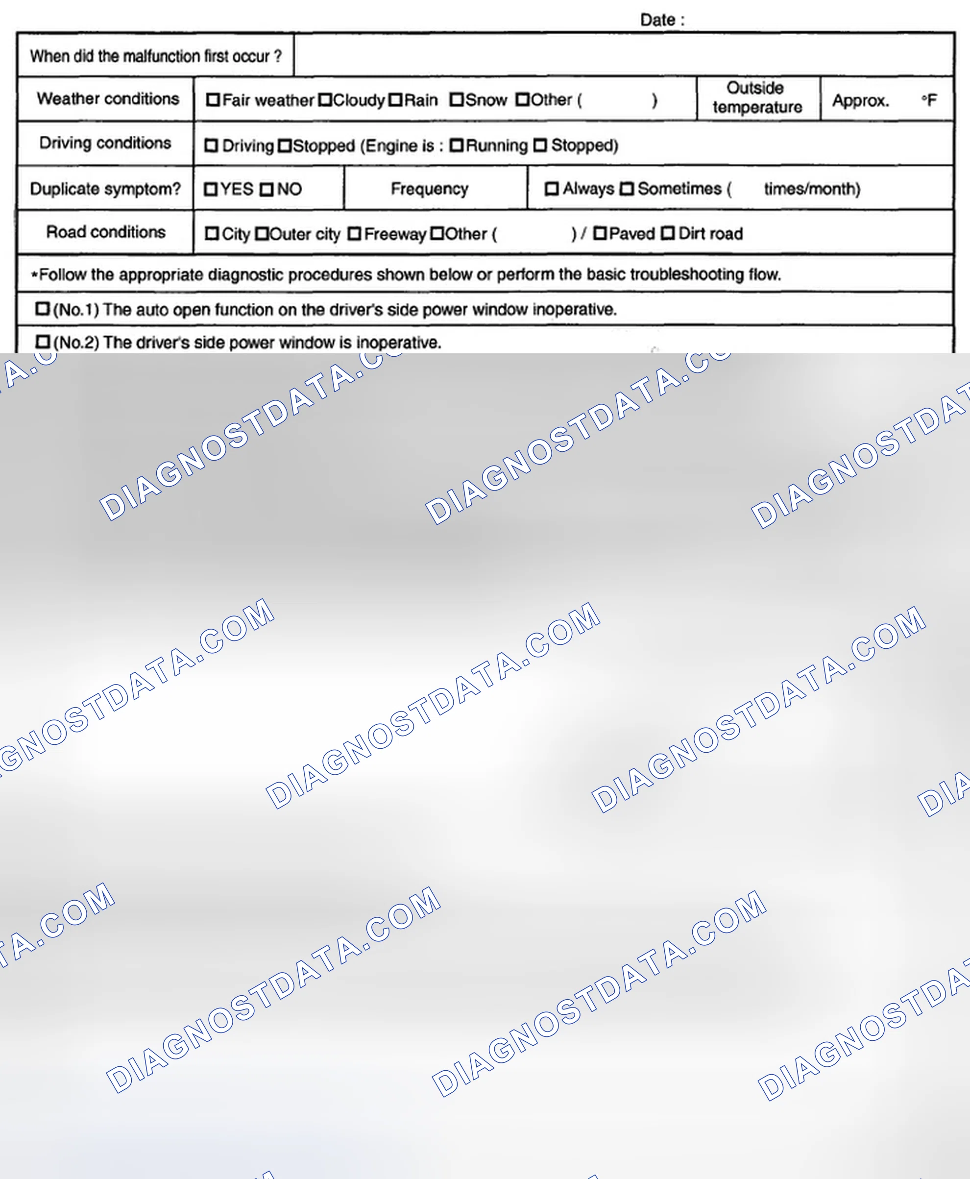 Scheme 3: POWER WINDOW SYSTEM TROUBLESHOOTING QUESTIONNAIRE [POWER WINDOW SYSTEM]