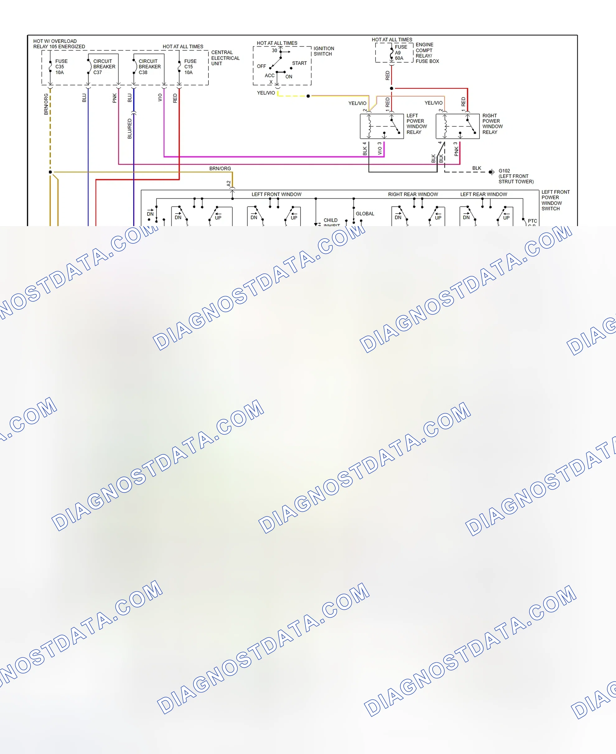 Scheme 9: Power Window System Wiring Diagram (C70 - Convertible)
