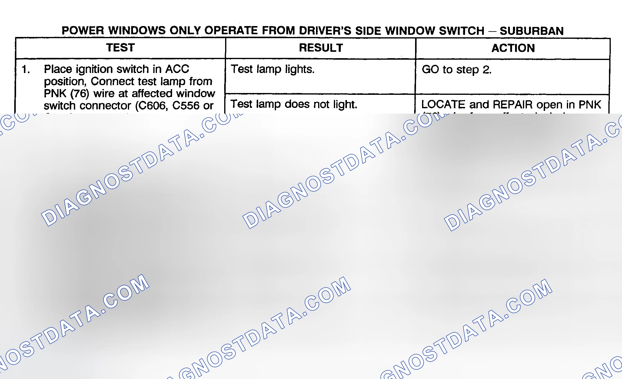Scheme 6: TEST F: POWER WINDOW ONLY OPERATES FROM DRIVER'S SIDE WINDOW SWITCH (CREW CAB, UTILITY & SUBURBAN)
