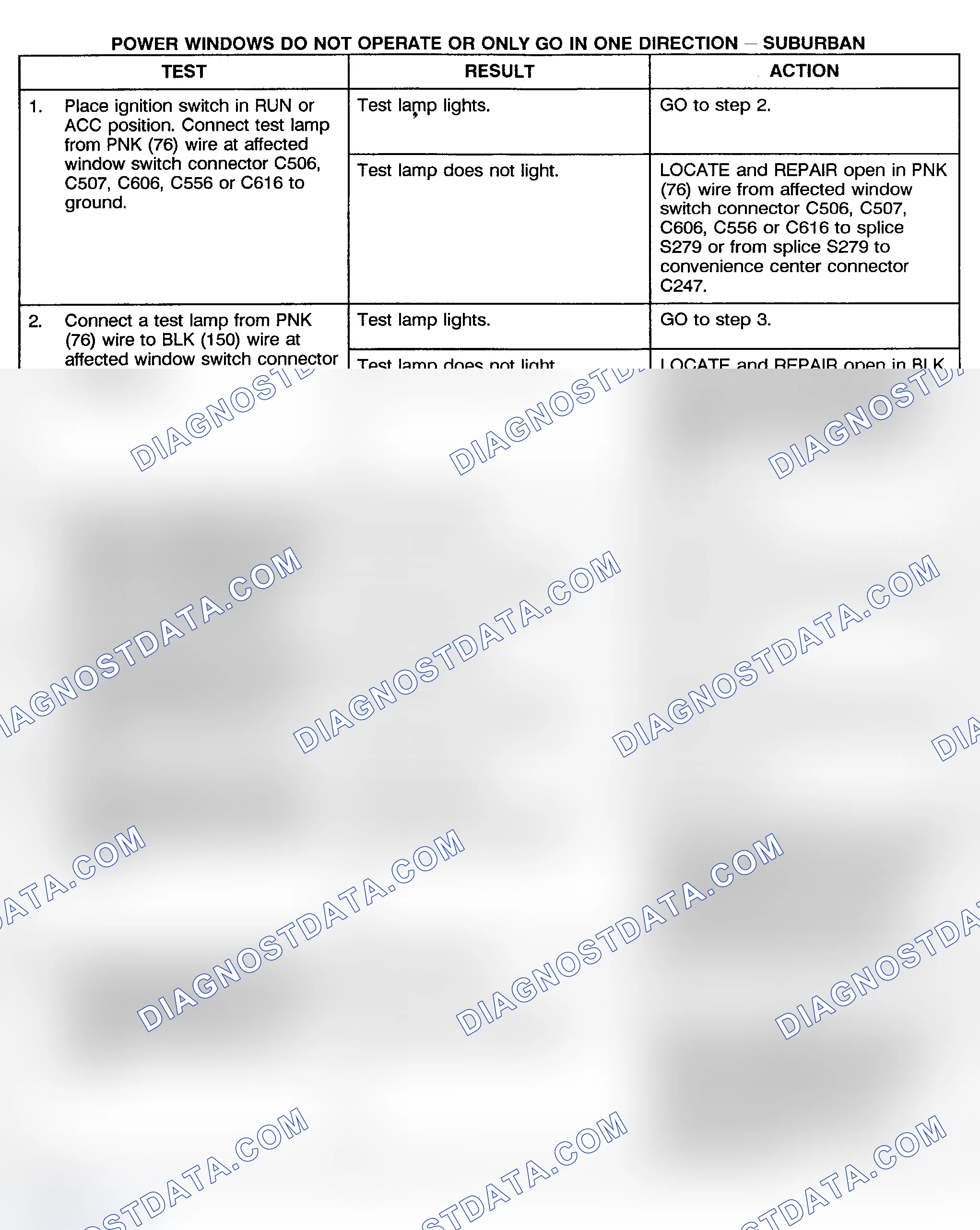 Scheme 10: TEST H: POWER WINDOWS DO NOT OPERATE OR ONLY GO IN ONE DIRECTION - SUBURBAN, CREW CAB & UTILITY