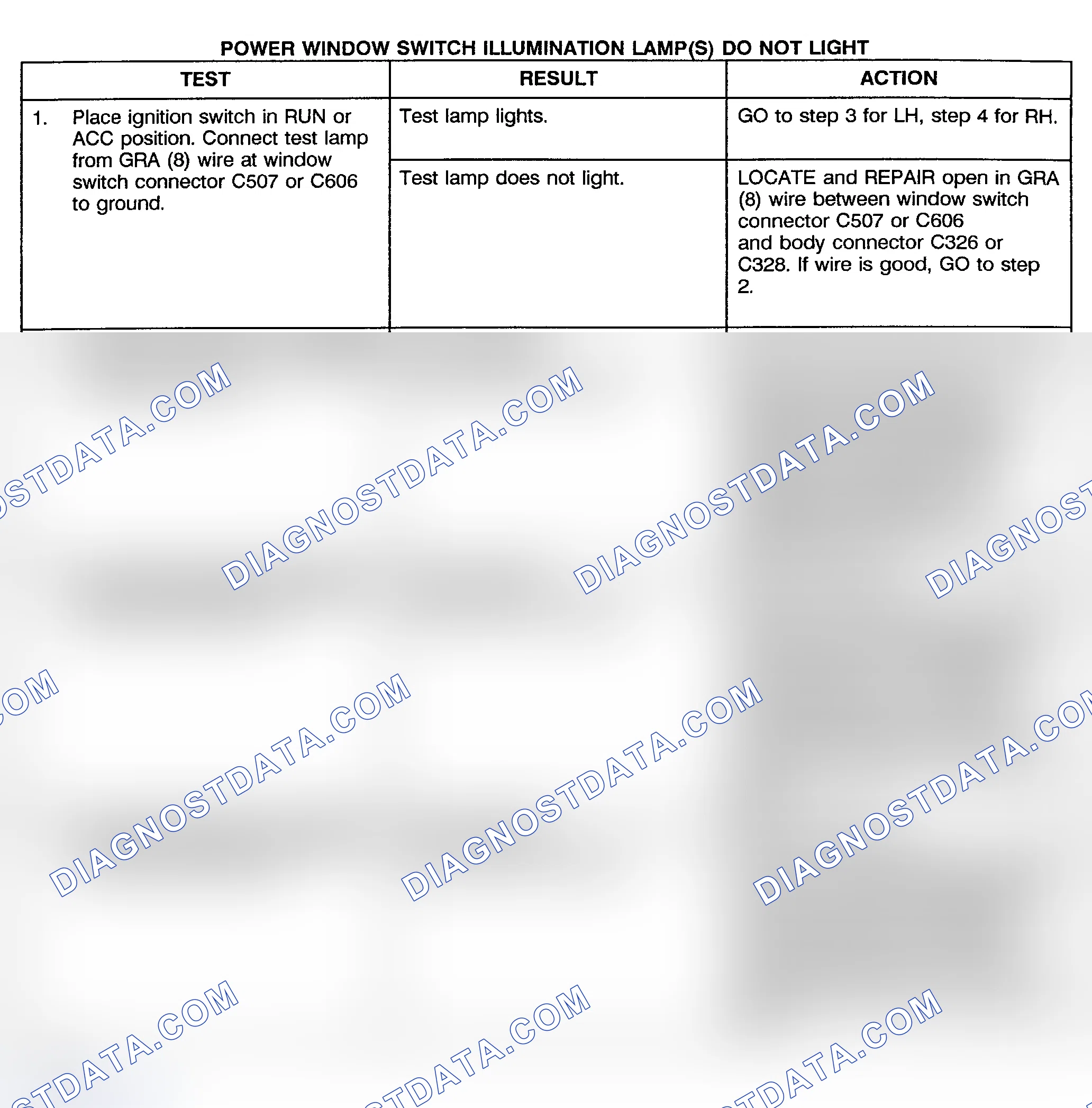 Scheme 18: TEST G: POWER WINDOW SWITCH ILLUMINATION LAMP(S) DO NOT LIGHT