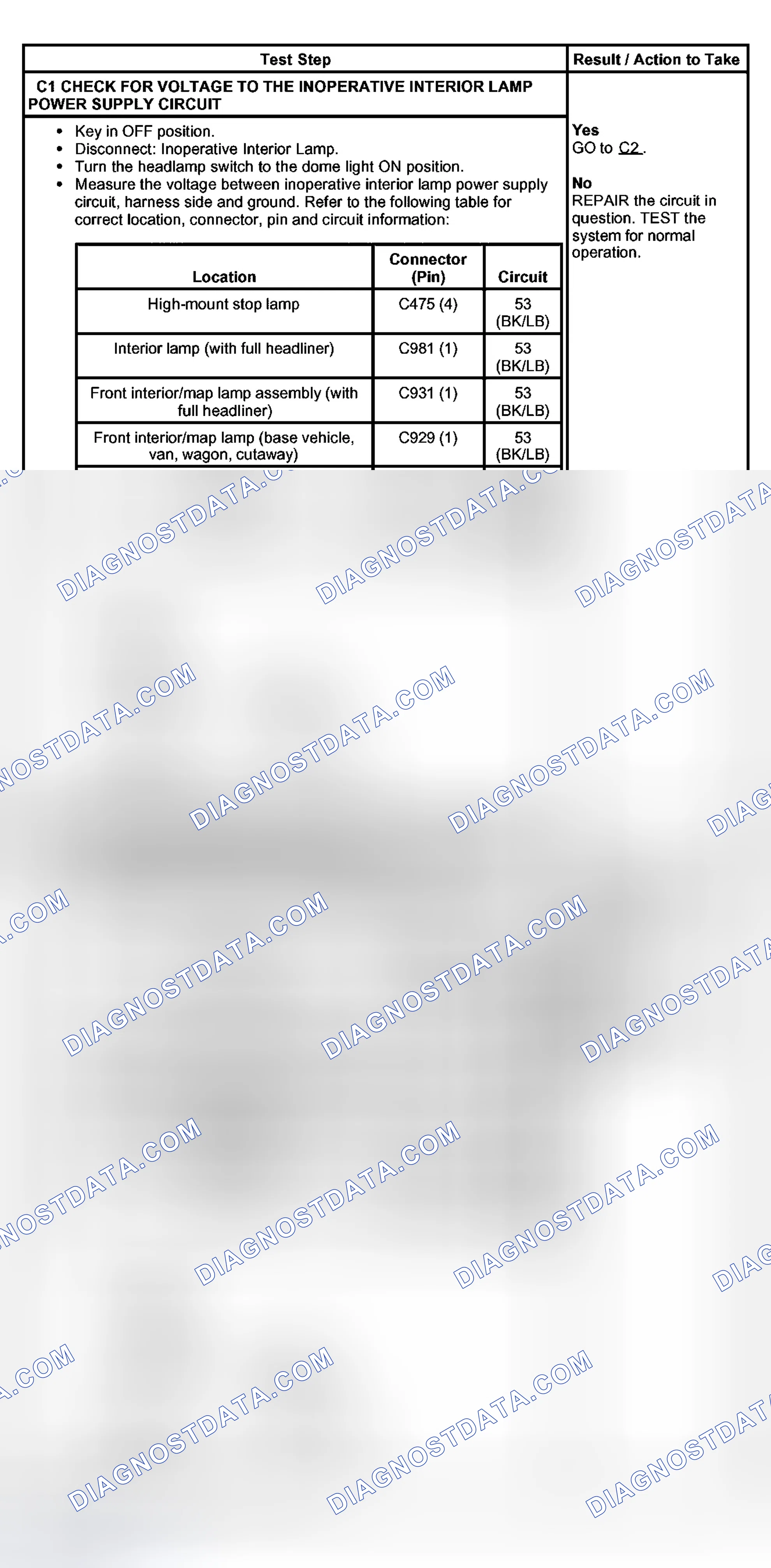 Scheme 18: PINPOINT TEST C: AN INDIVIDUAL INTERIOR LAMP IS INOPERATIVE