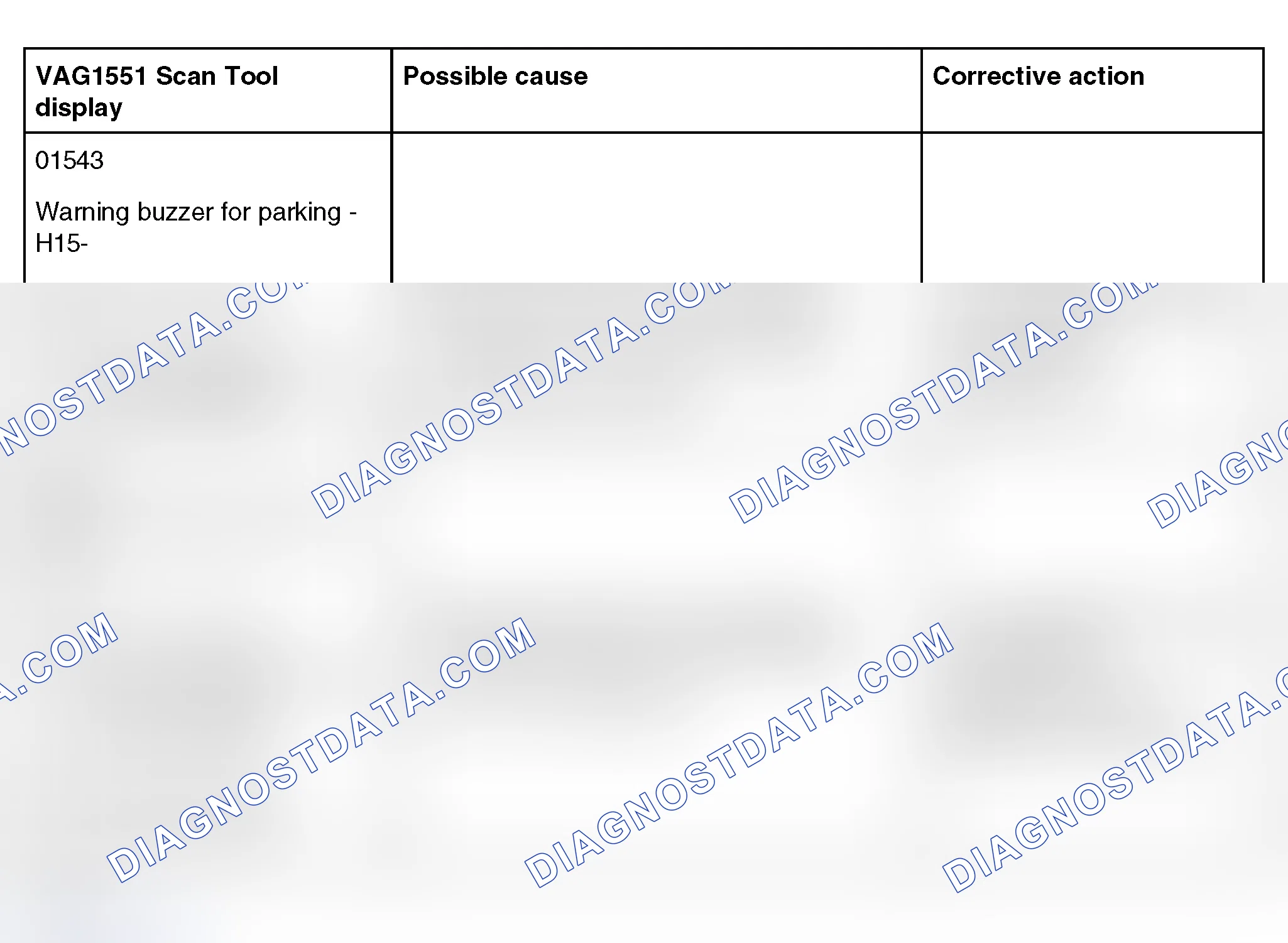 Scheme 392: Diagnostic Trouble Code Table - Acoustic Parking System (01543 And 01545)
