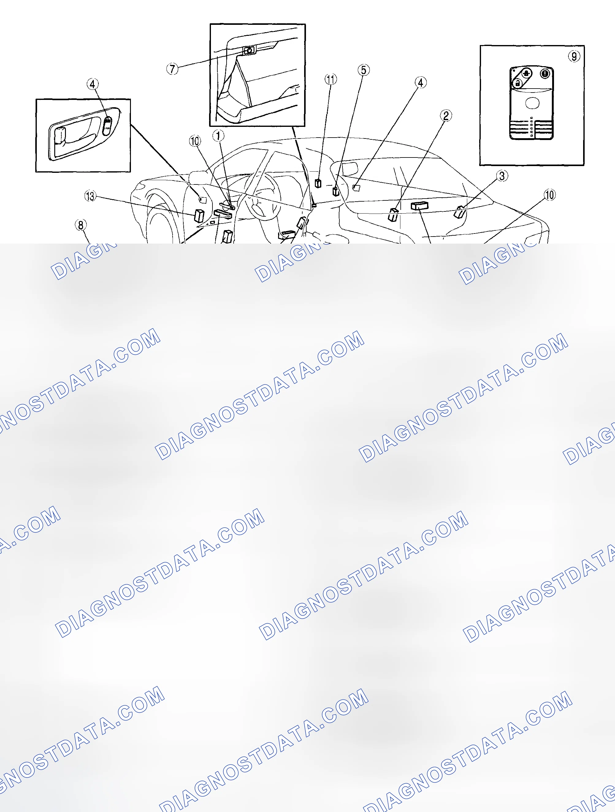 Scheme 10: POWER DOOR LOCK SYSTEM AND KEYLESS ENTRY SYSTEM LOCATION INDEX [WITH ADVANCED KEYLESS SYSTEM]