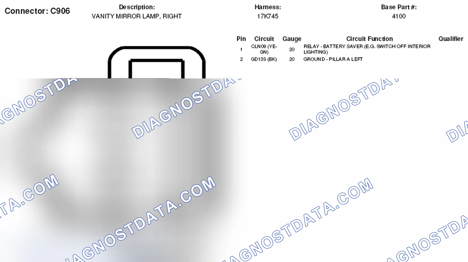 Scheme 176: Right Vanity Mirror Lamp Connector End View (C906)